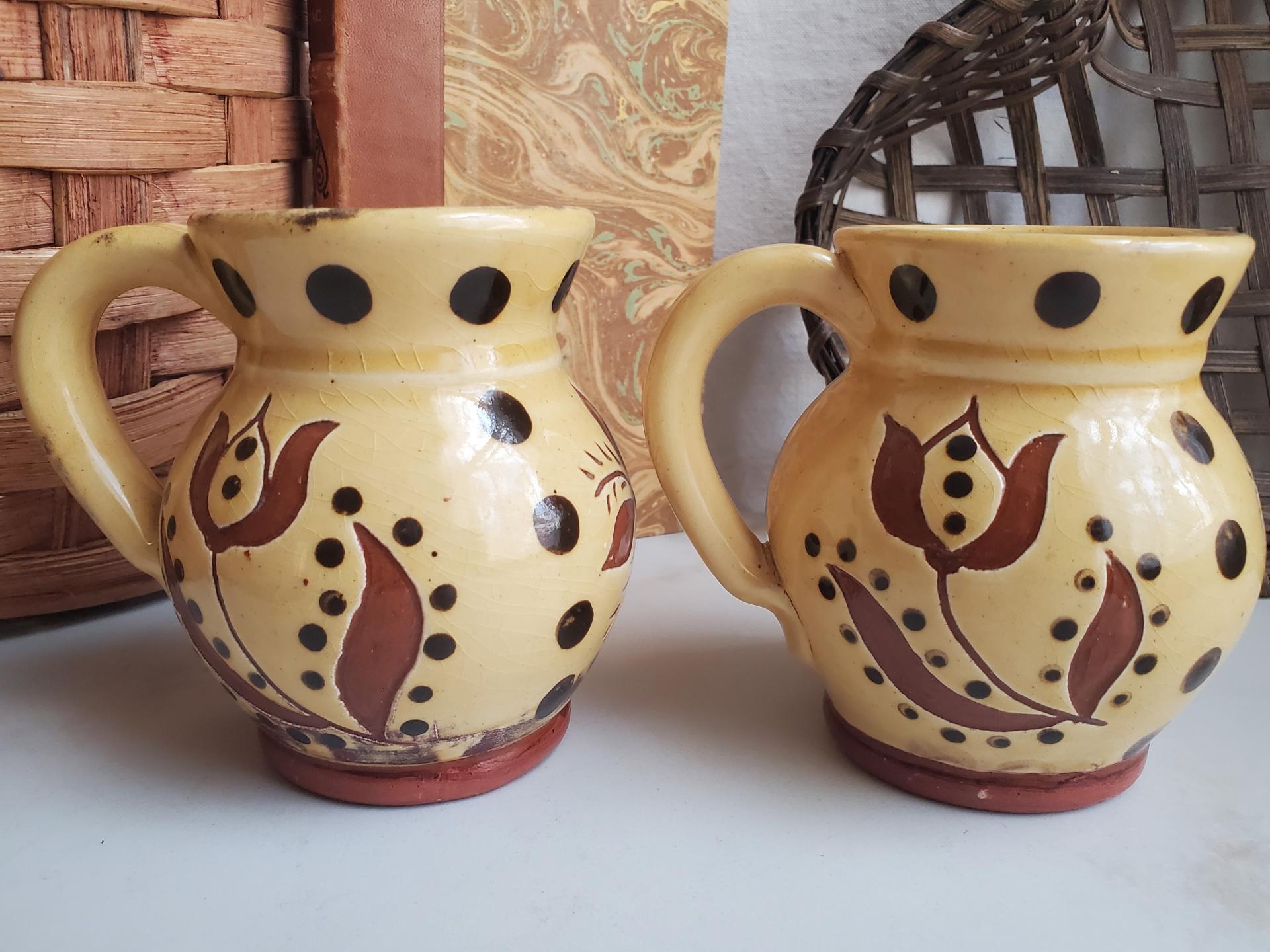 Sgraffito Decorated Redware Mugs (2)