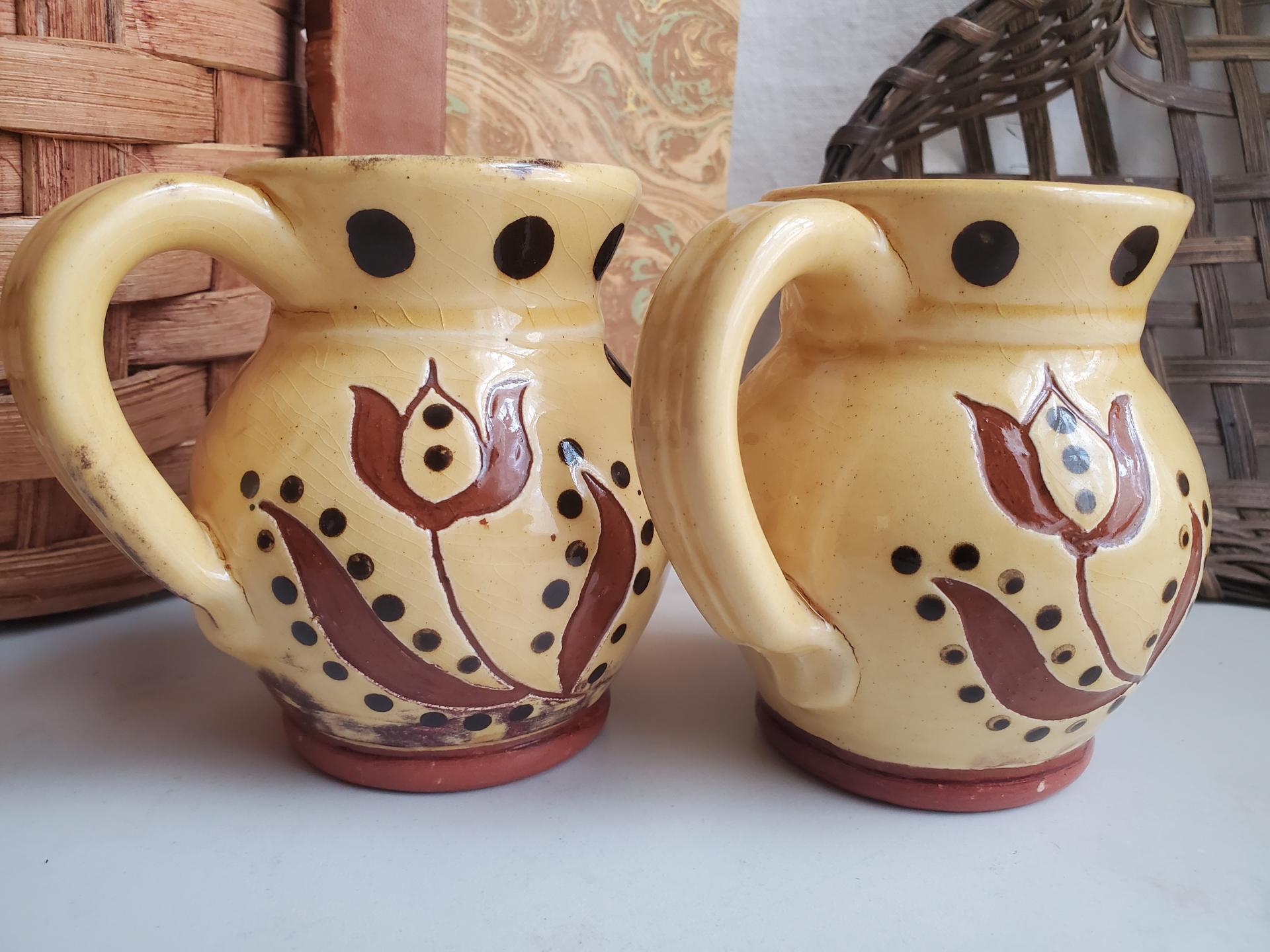 Sgraffito Decorated Redware Mugs (2)