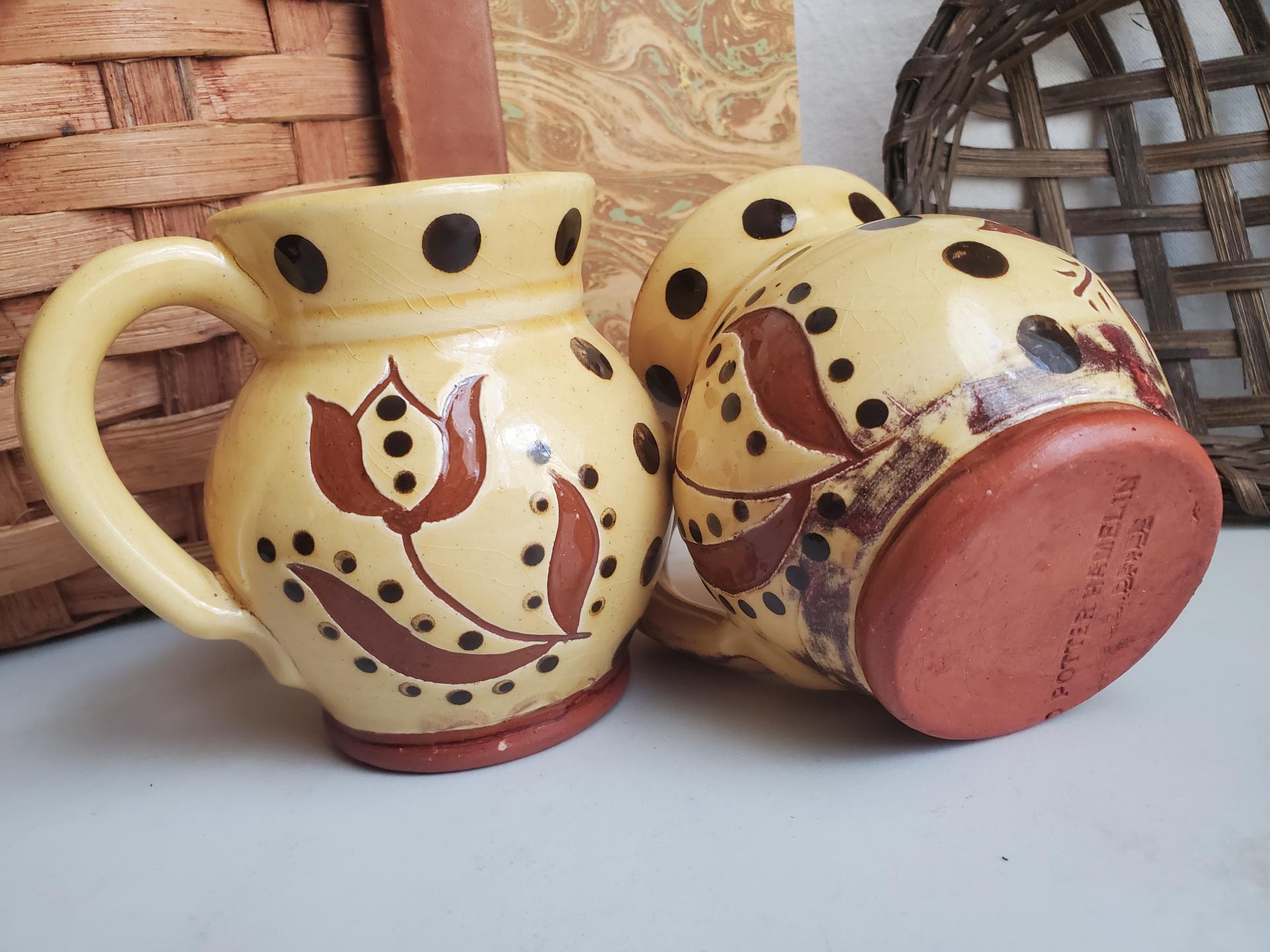 Sgraffito Decorated Redware Mugs (2)