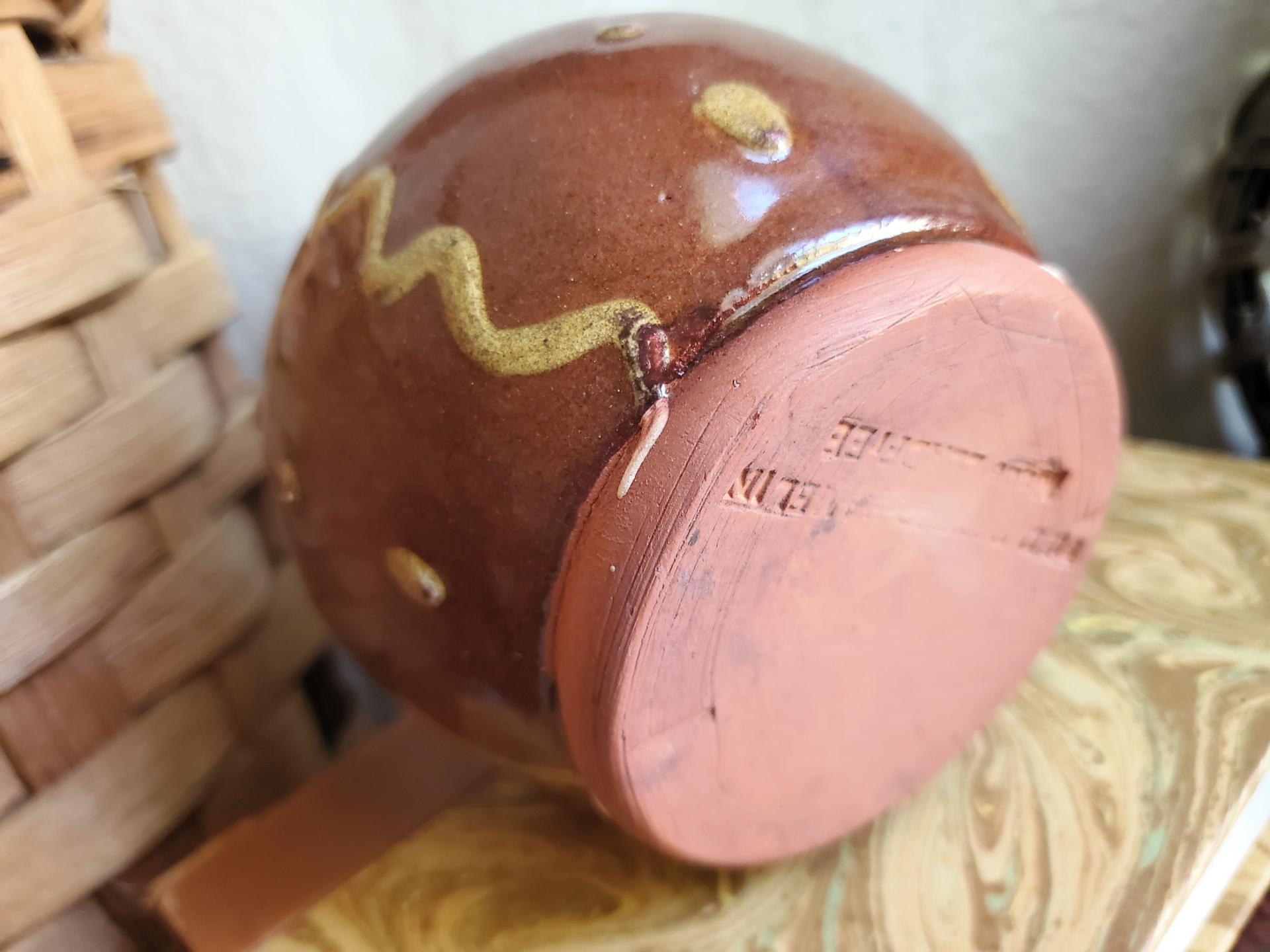 Redware Soap/Lotion Dispenser Jug with Squiggles and Dots