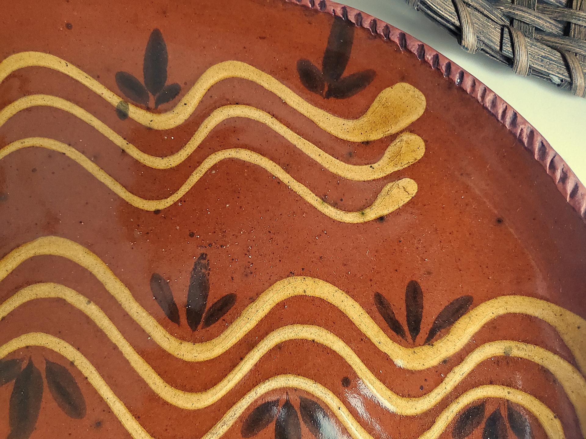Redware Oval Platter with "Wave" Motif