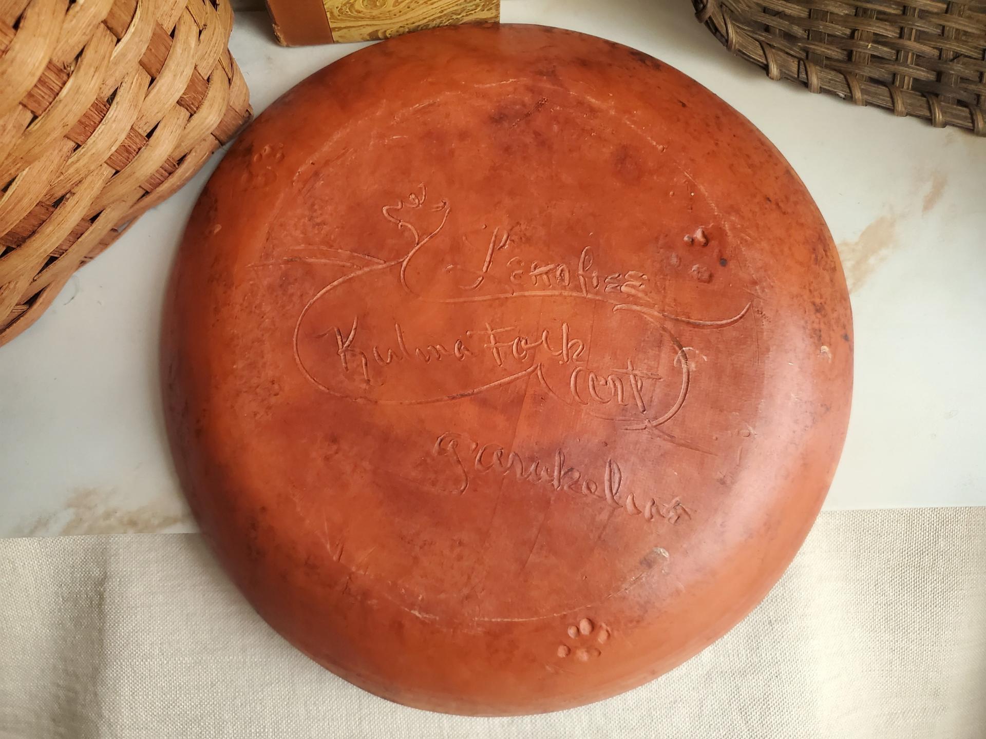 Large Redware Platter, Charger with Black Dots