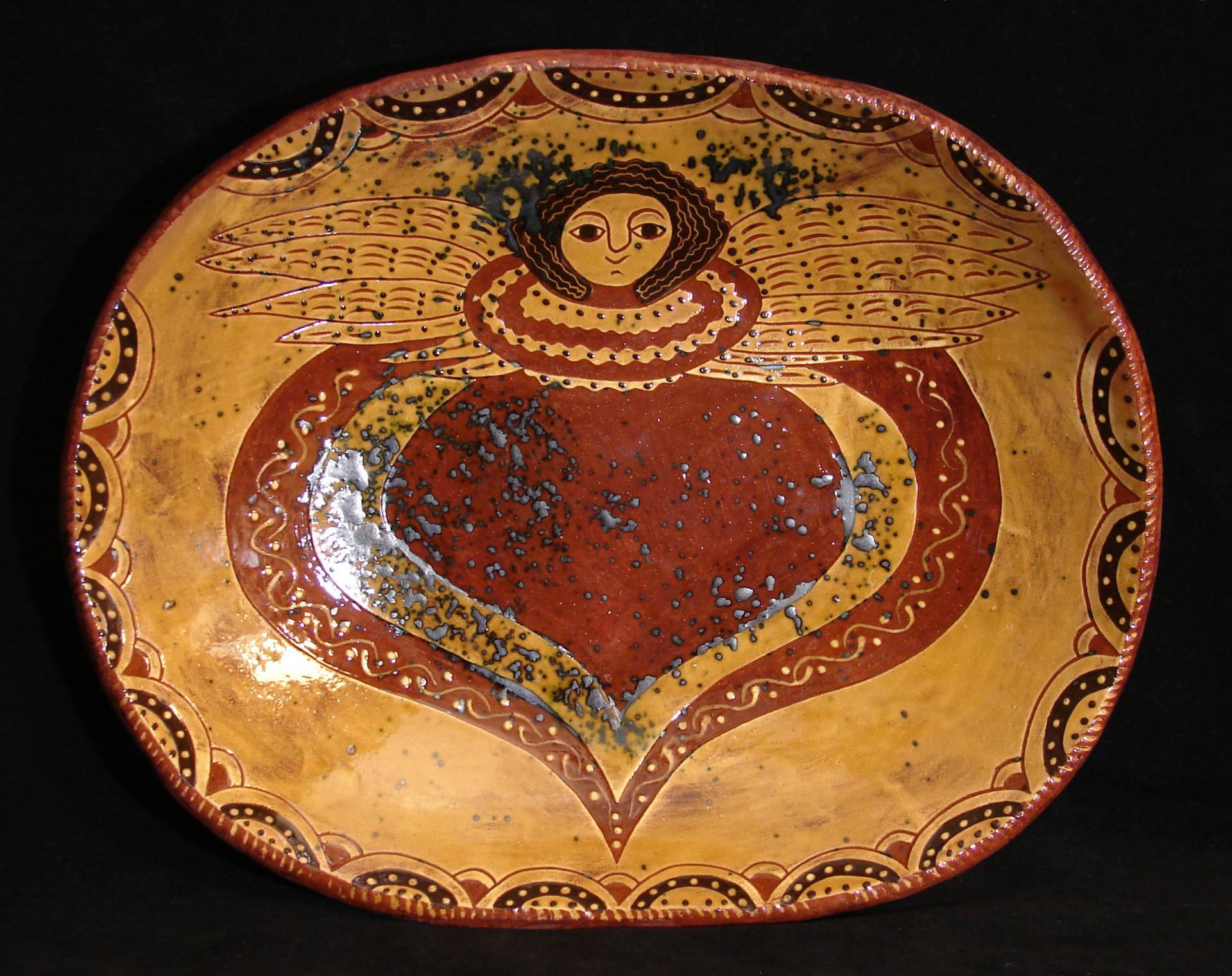 Custom Order Kulina Folk Art Redware Trencher with Angel with Wings Motif