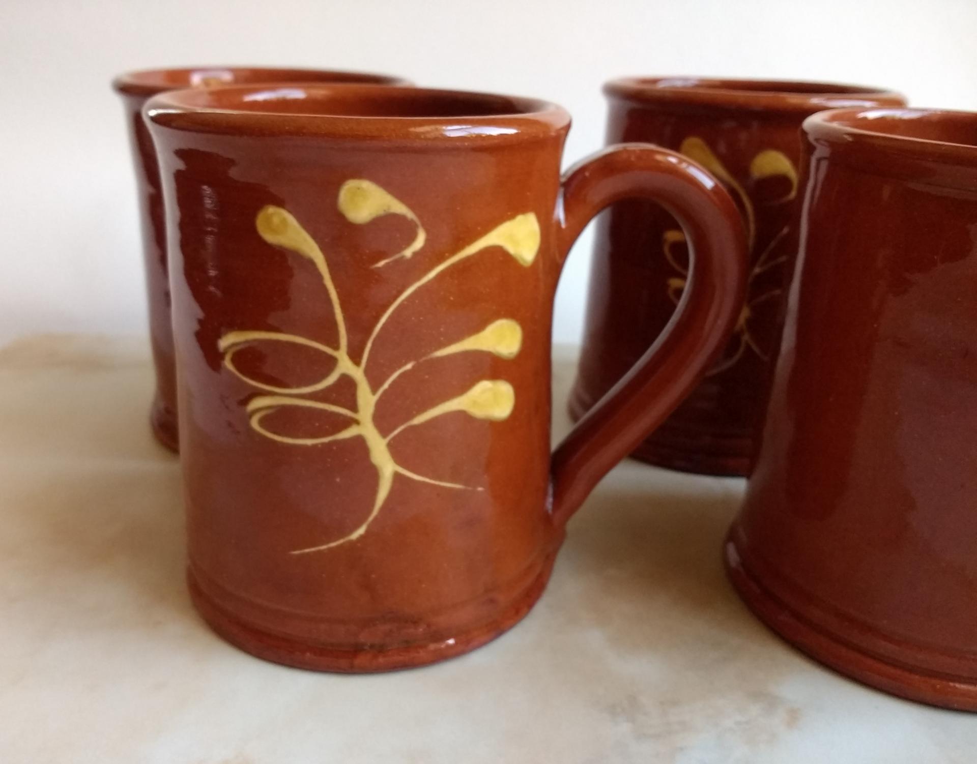 Pied Potter Hamelin Redware 16 oz. Mug, Feather Motif