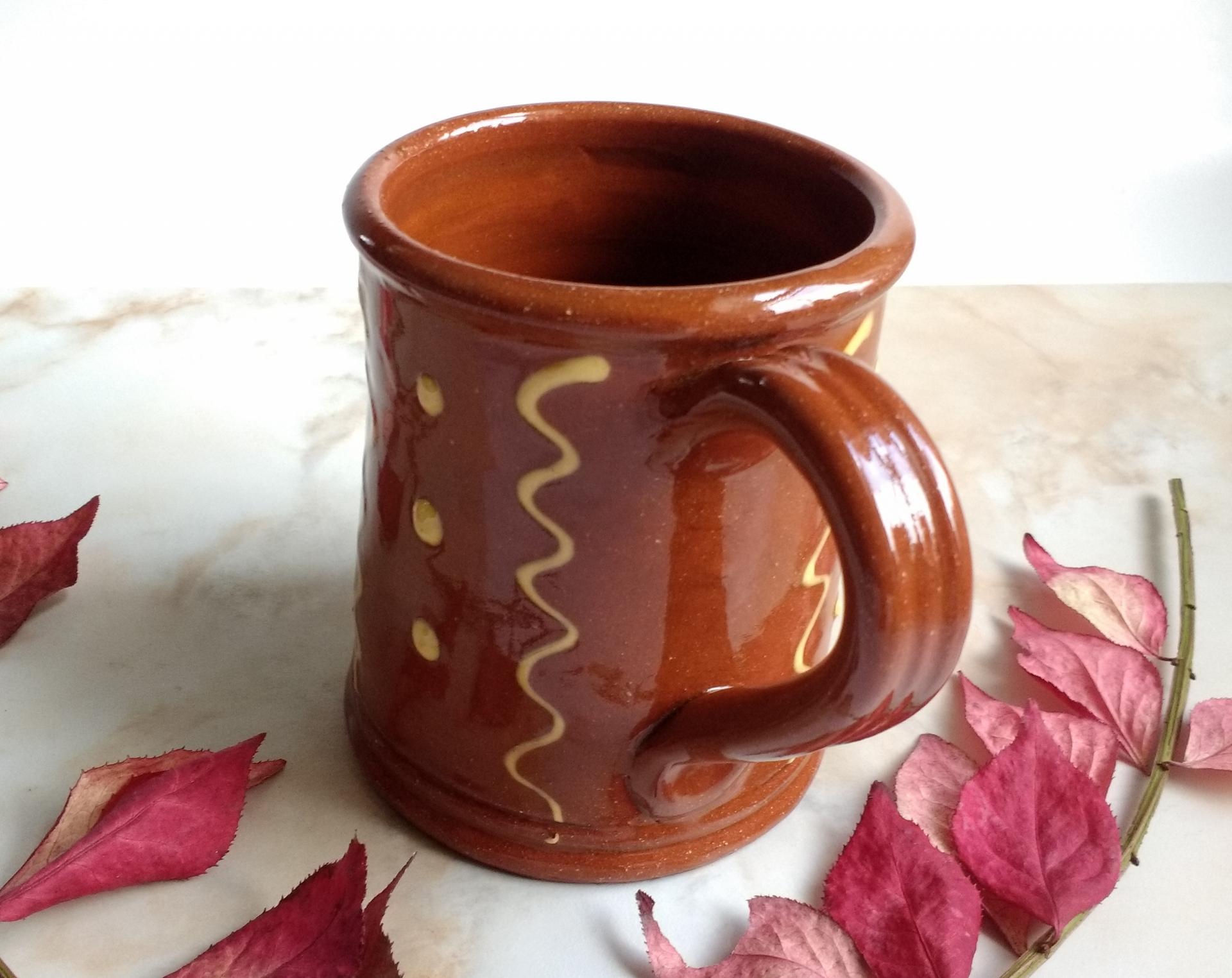 Custom Order Hamelin Redware 12 oz. mug, Squiggles and Dots Pattern