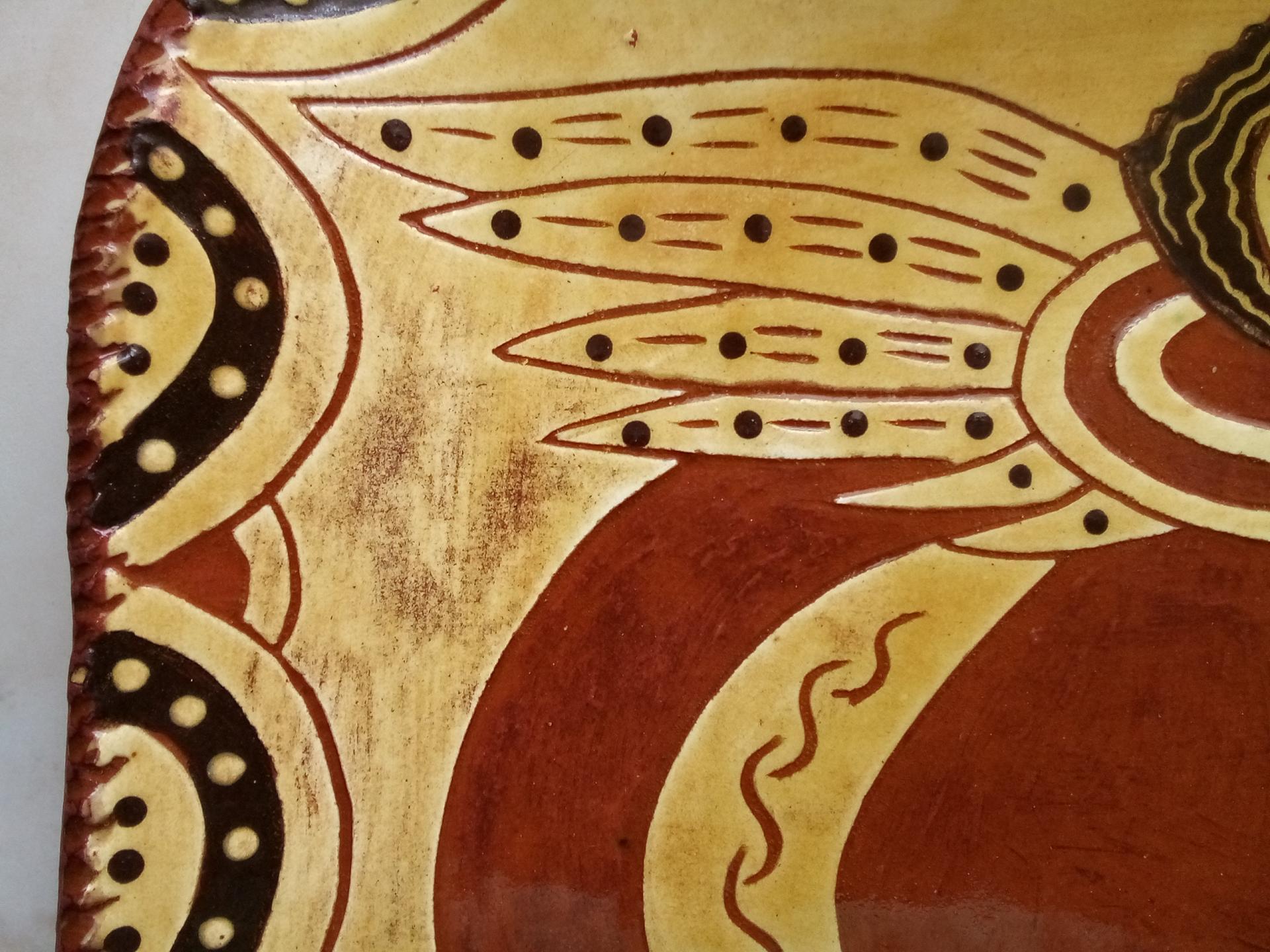 Custom Order Kulina Folk Art Redware Rectangular Platter, Angel with Wings Sgraffito Motif
