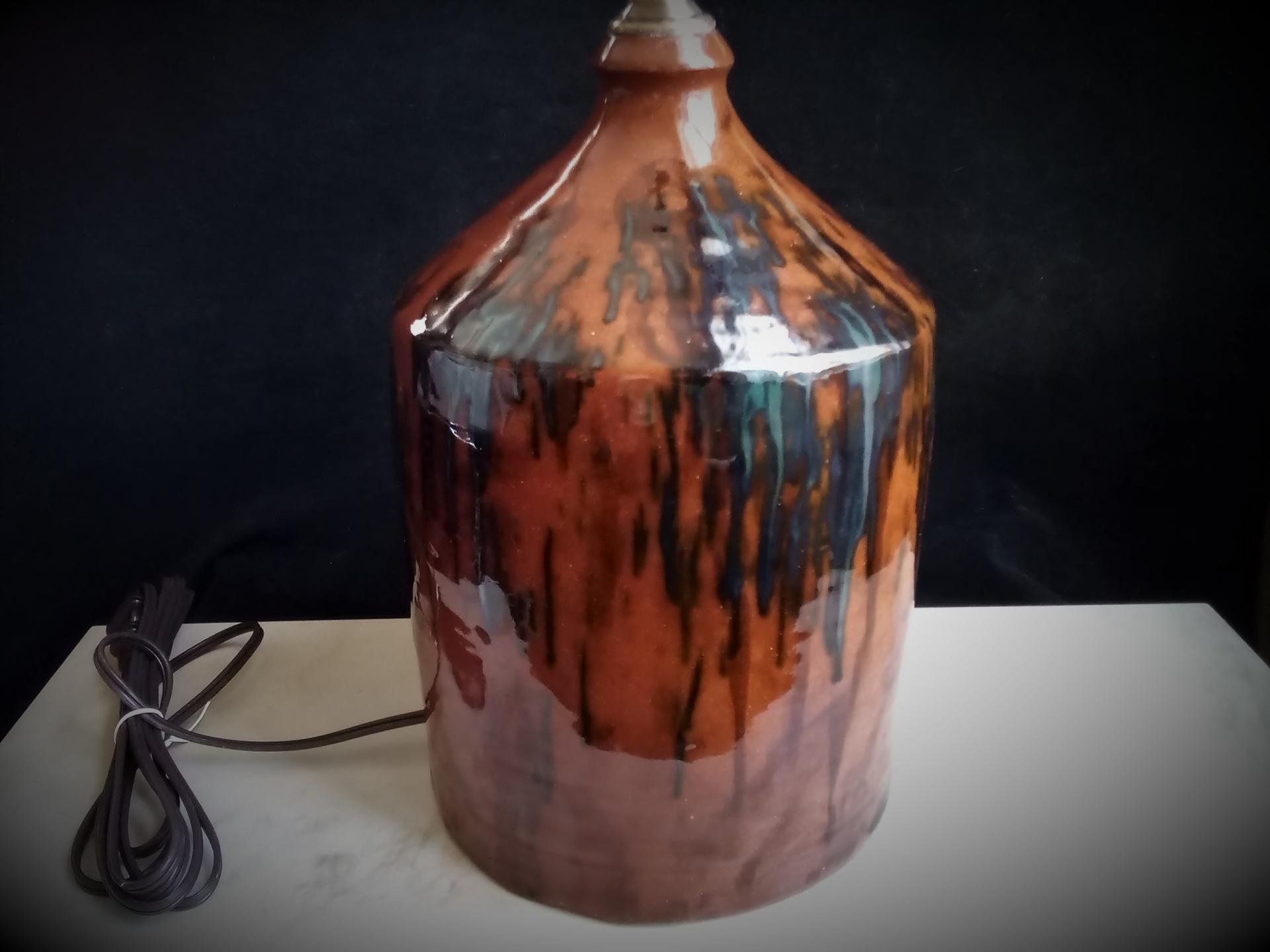 Redware Lamp with Black Drip Accents and Lead-Free Glaze