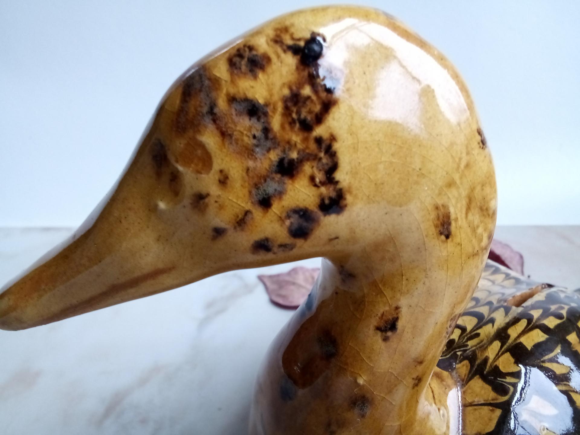 Redware Duck Bank with "Feathered" Pattern and Lead Free Glaze