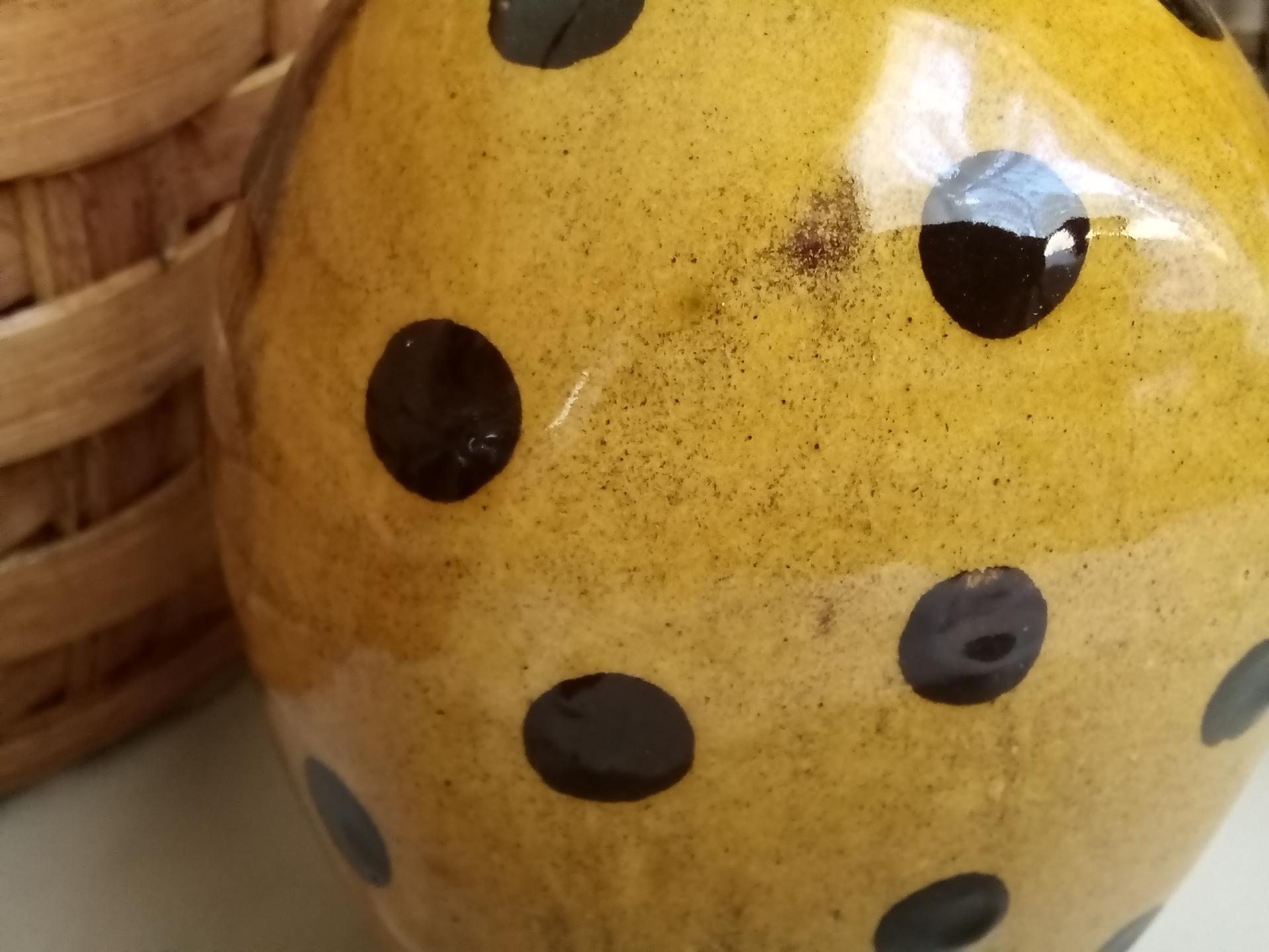 Redware Soap or Lotion Dispenser Bottle, Large Size with Black Dots