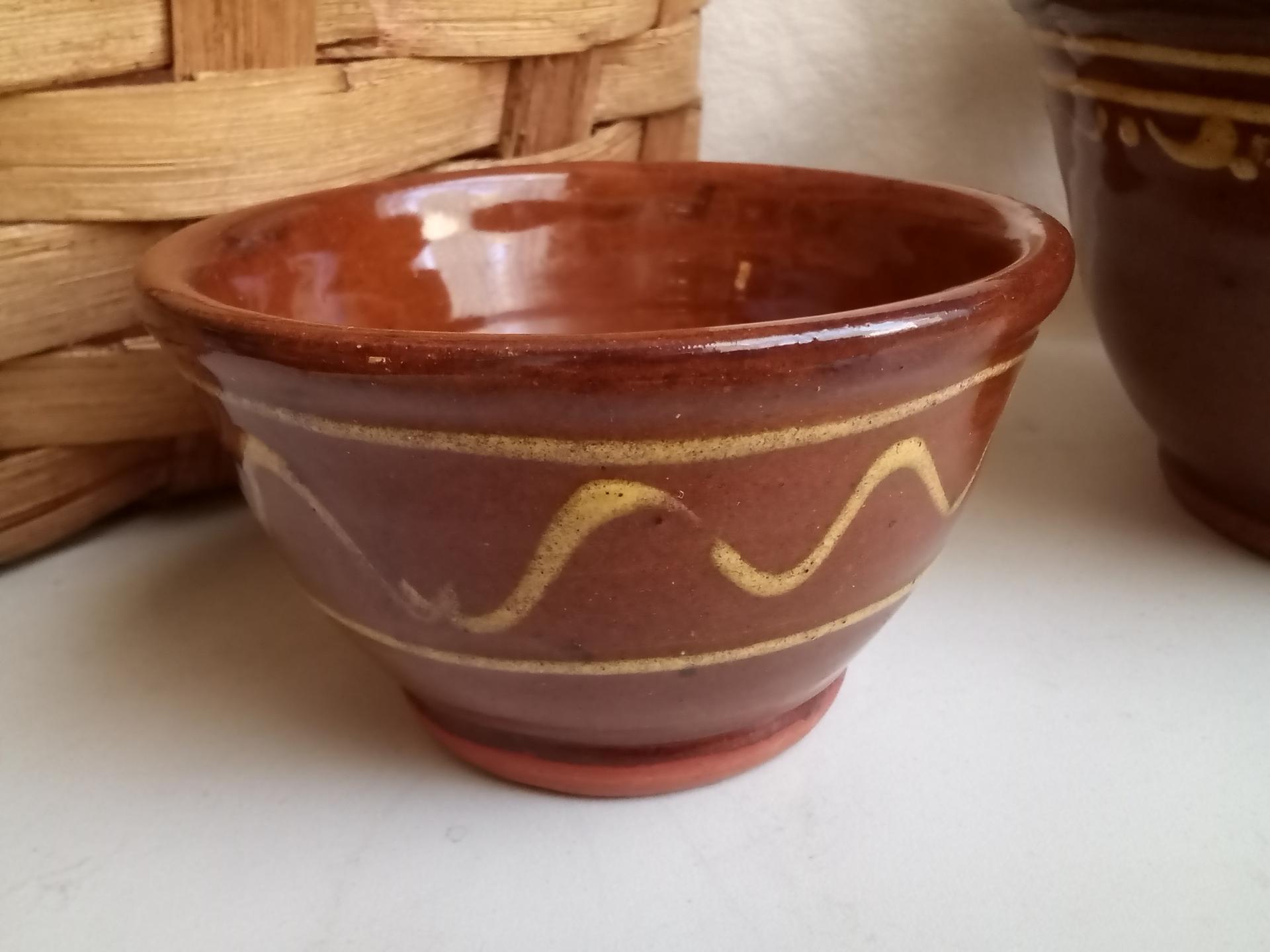 Redware Nesting Bowls (2), Unique Patterns, Antique Finish