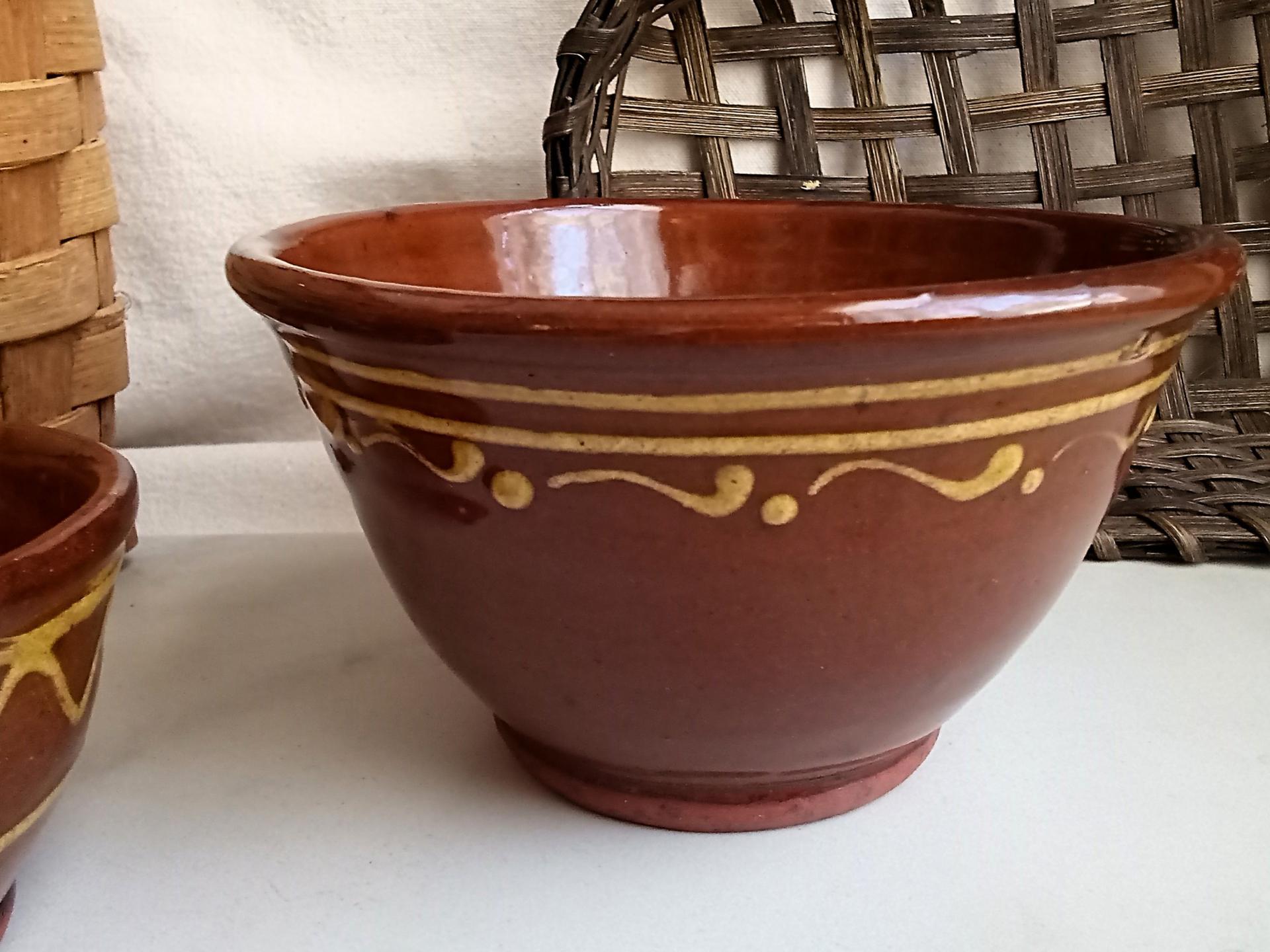Redware Nesting Bowls (2), Unique Patterns, Antique Finish