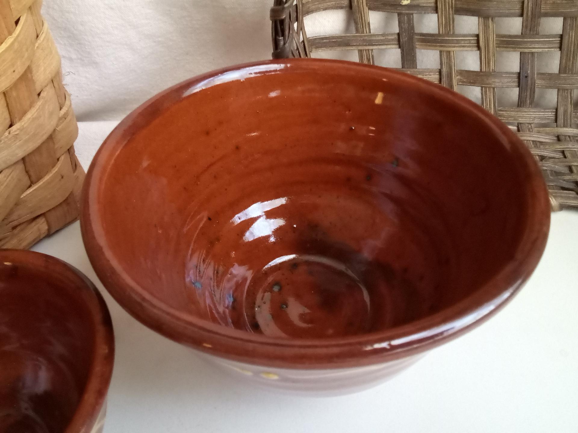 Redware Nesting Bowls (2), Unique Patterns, Antique Finish