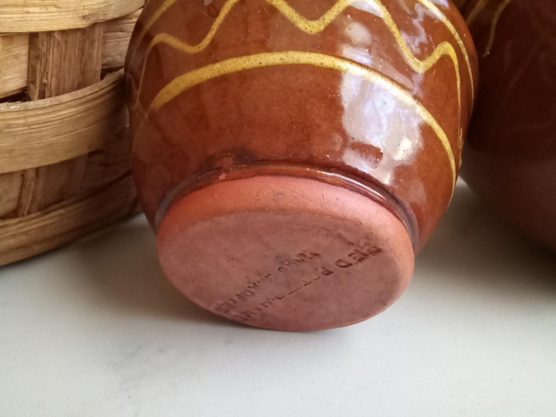 Redware Nesting Bowls (2), Unique Patterns, Antique Finish