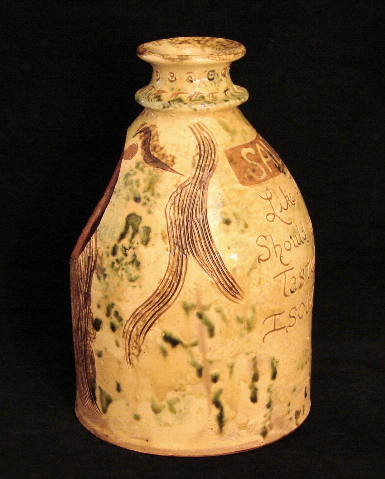 Redware Salt Cellar Sgraffio Decorated with Salt Saying, side
