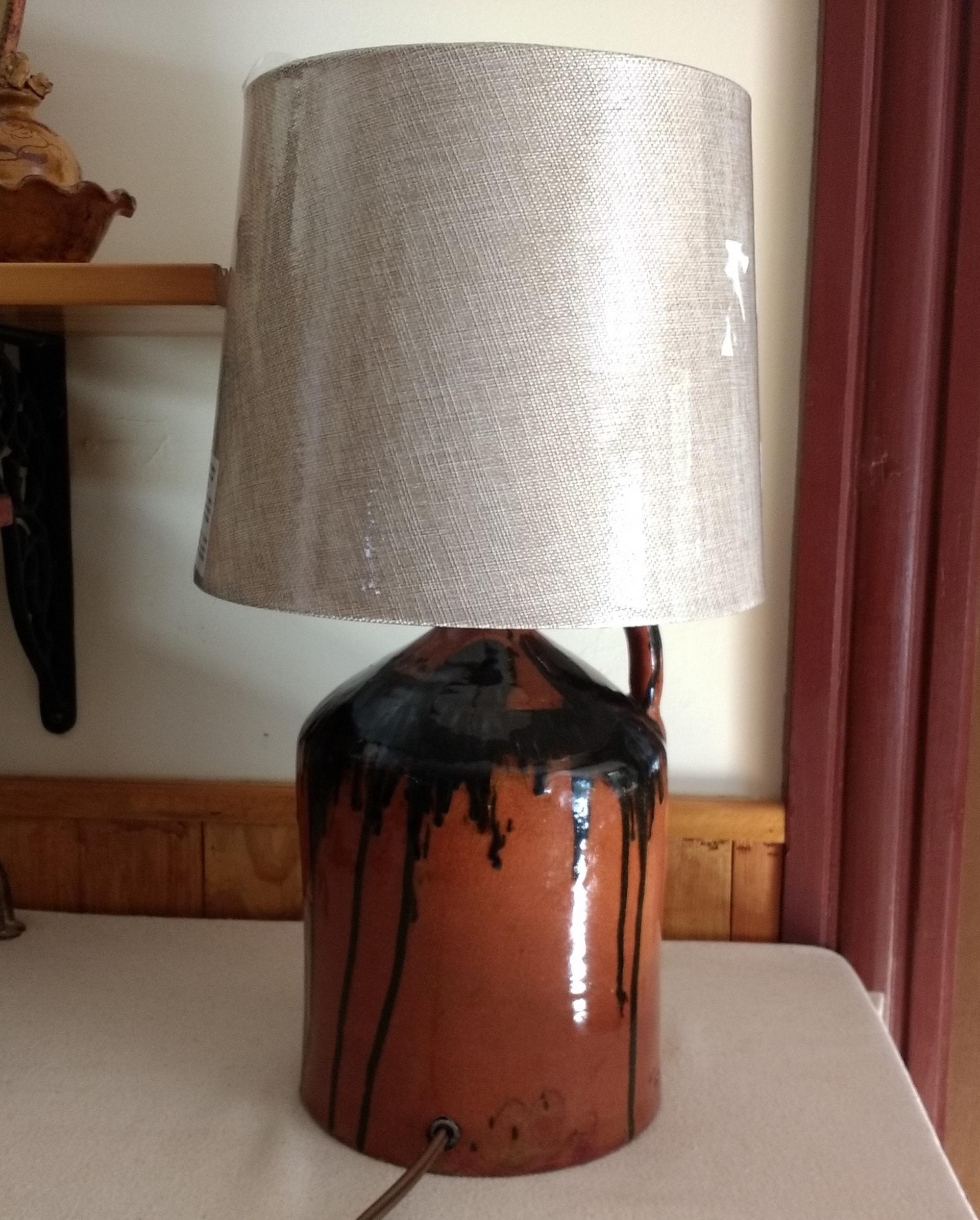 Redware Lamp with Black Overglaze and Lead-Free Glaze