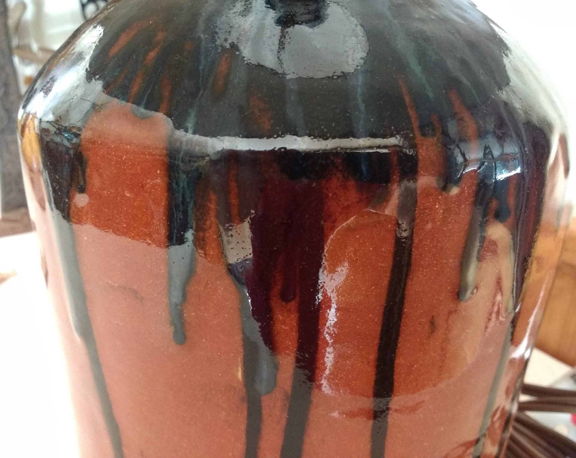 Redware Lamp with Black Overglaze and Lead-Free Glaze