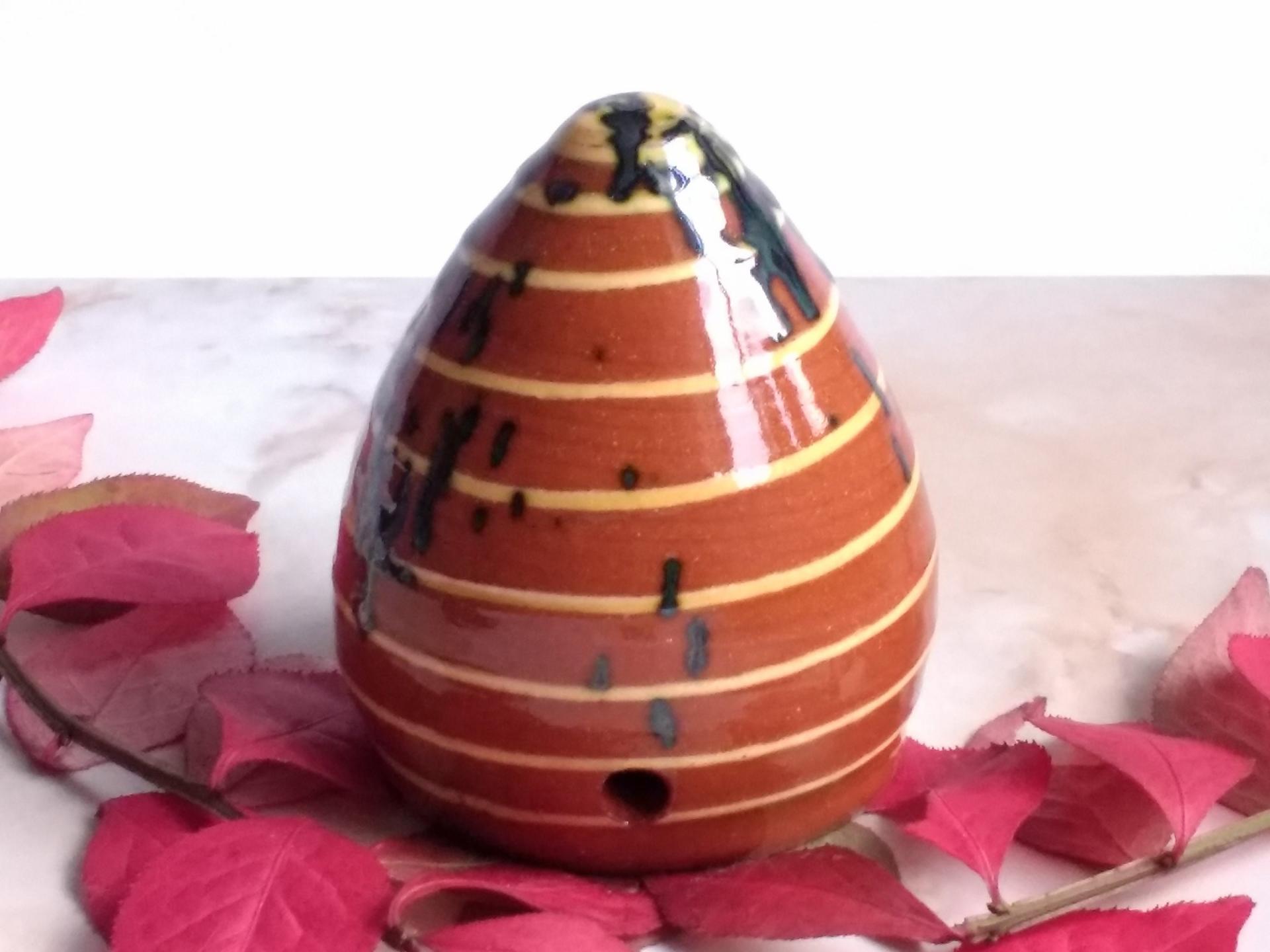 Redware Bee Skep with Slip Decoration