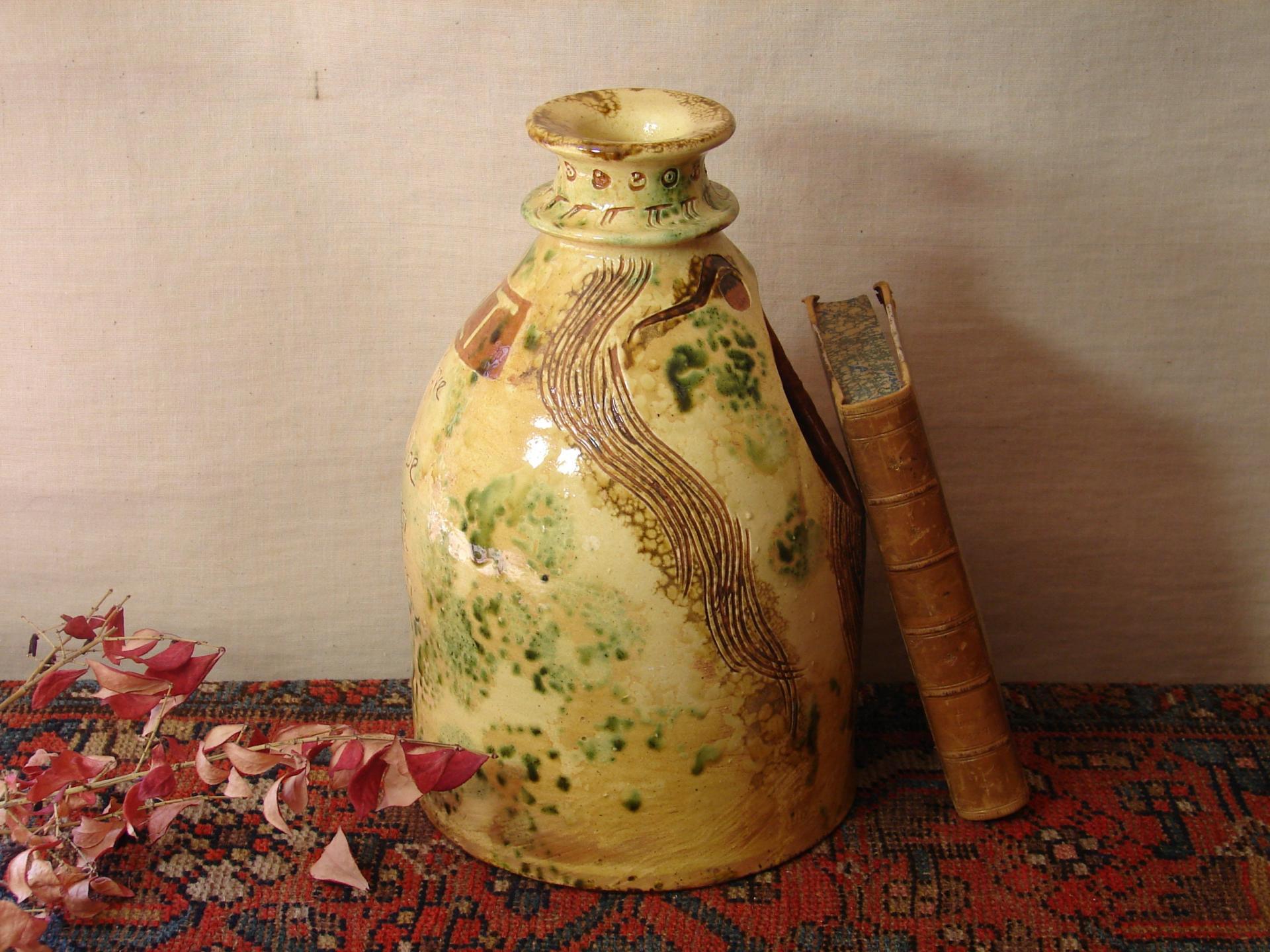 Redware Salt Cellar Sgraffio Decorated with Salt Saying