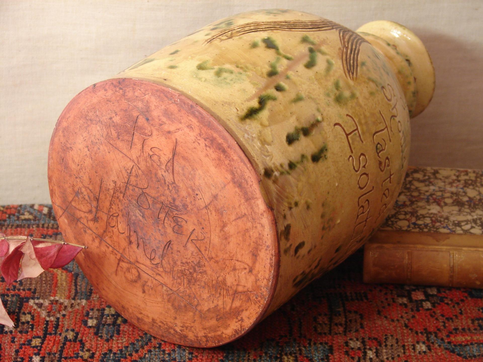 Redware Salt Cellar Sgraffio Decorated with Salt Saying