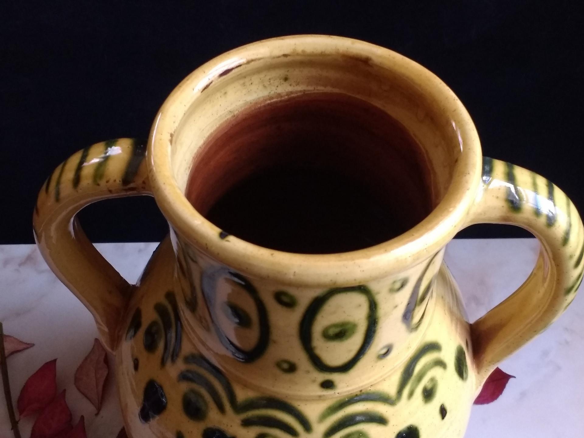Redware Vase Decorated with a Green Stamped Pattern