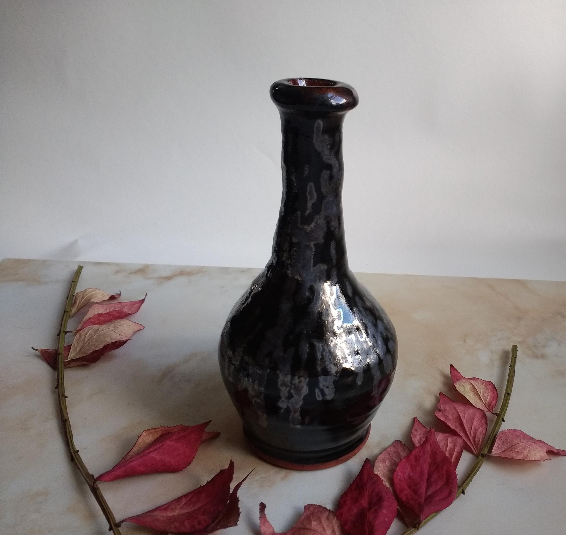 Redware Bottle with Black Lead Free Glaze by Pied Potter Hamelin