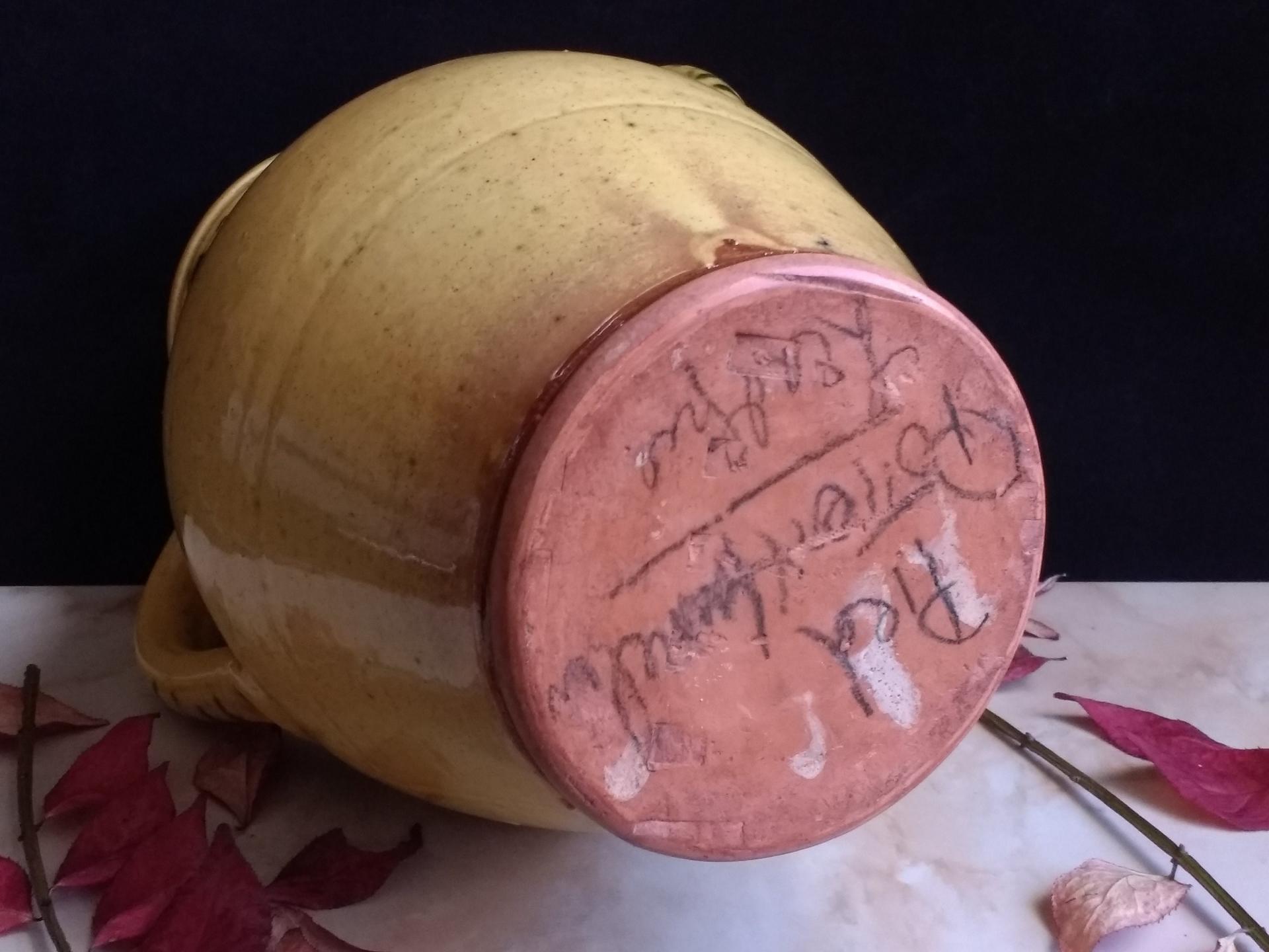 Redware Vase Decorated with a Green Stamped Pattern