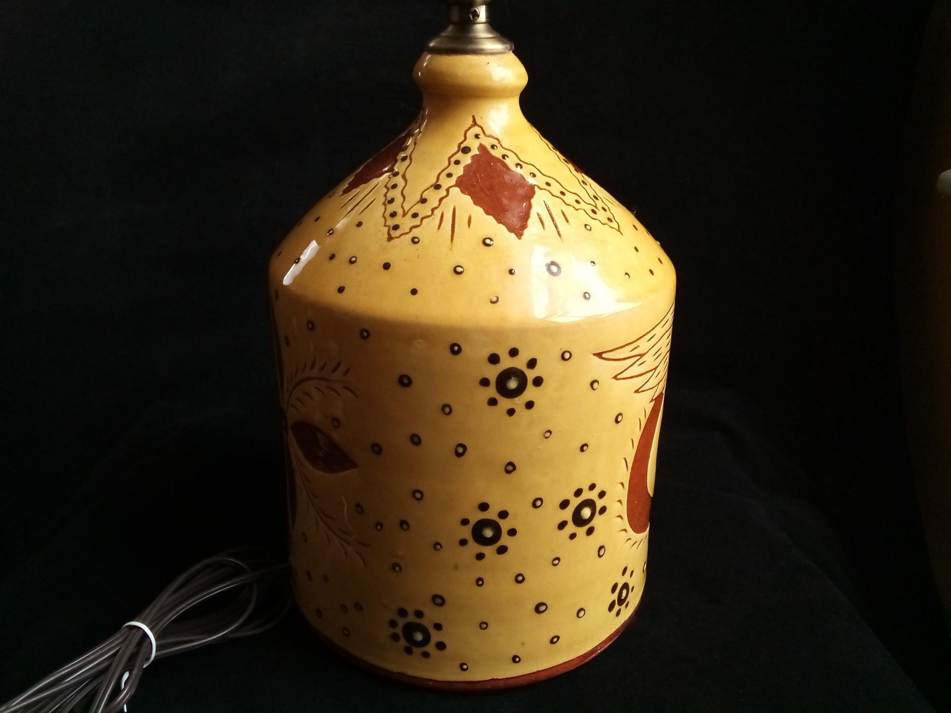 Redware Table Lamp with Sgraffito Angel with Wings Motif