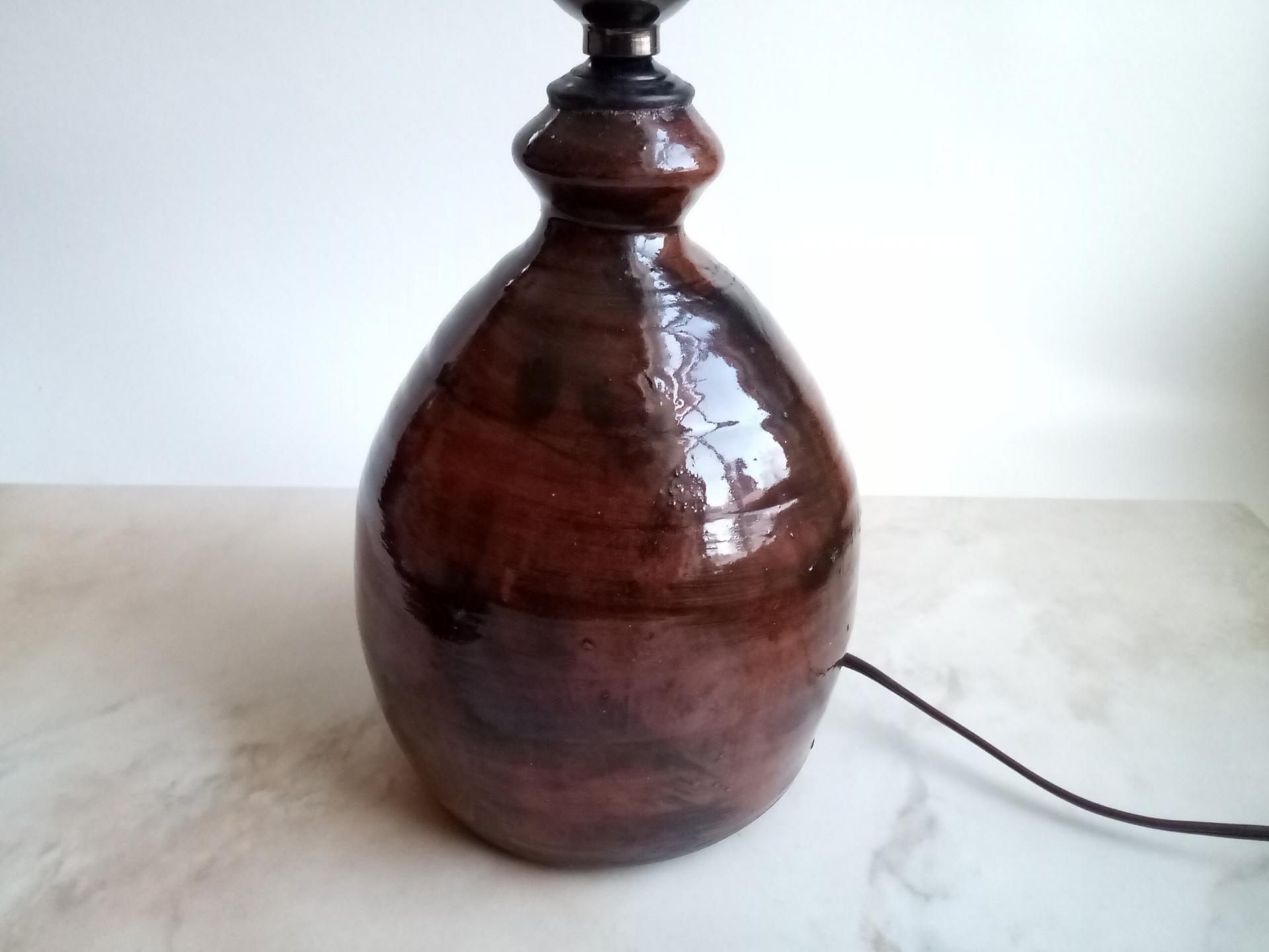 Redware Table Lamp with Brushed Black Accents