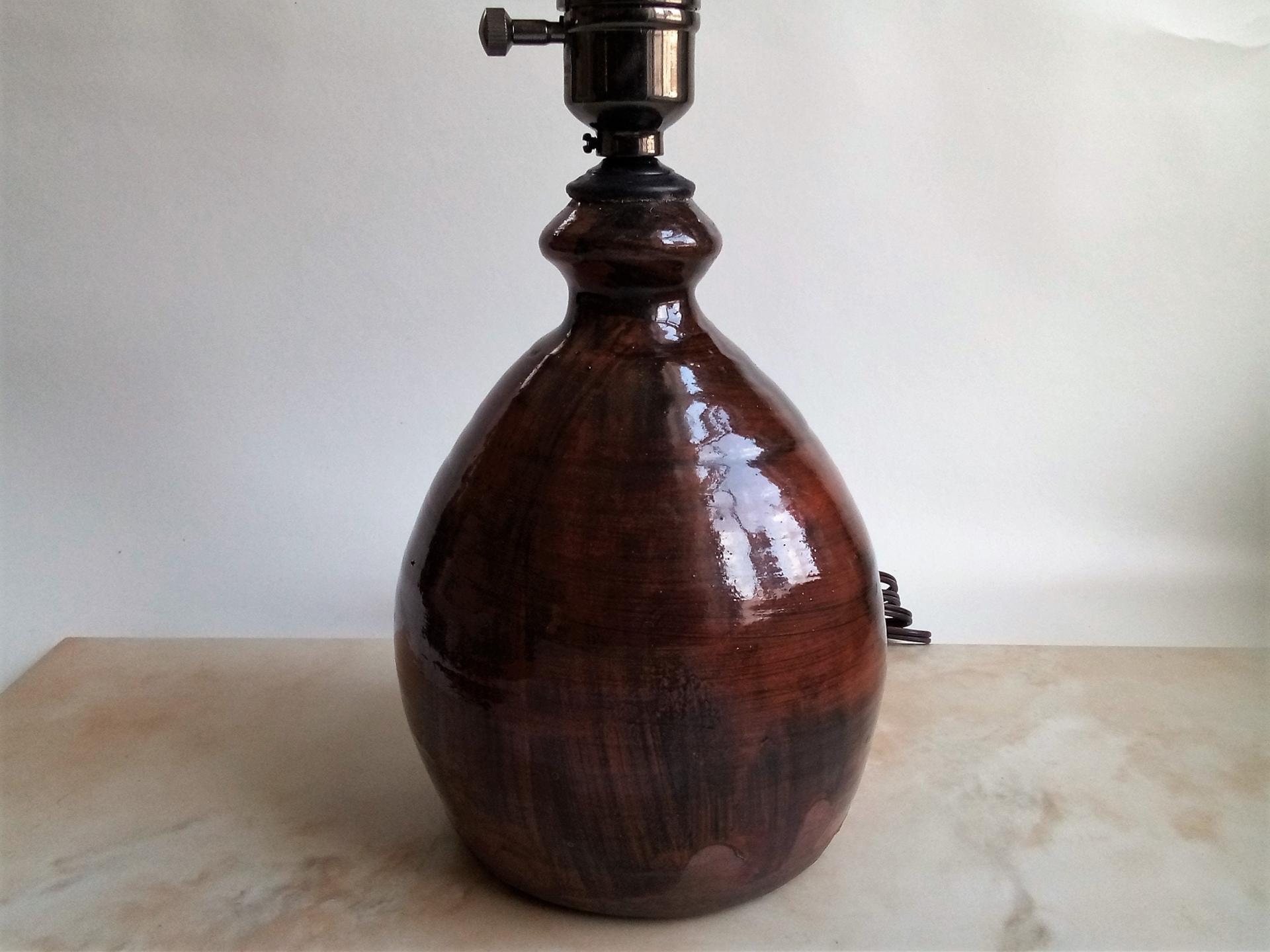 Redware Table Lamp with Brushed Black Accents