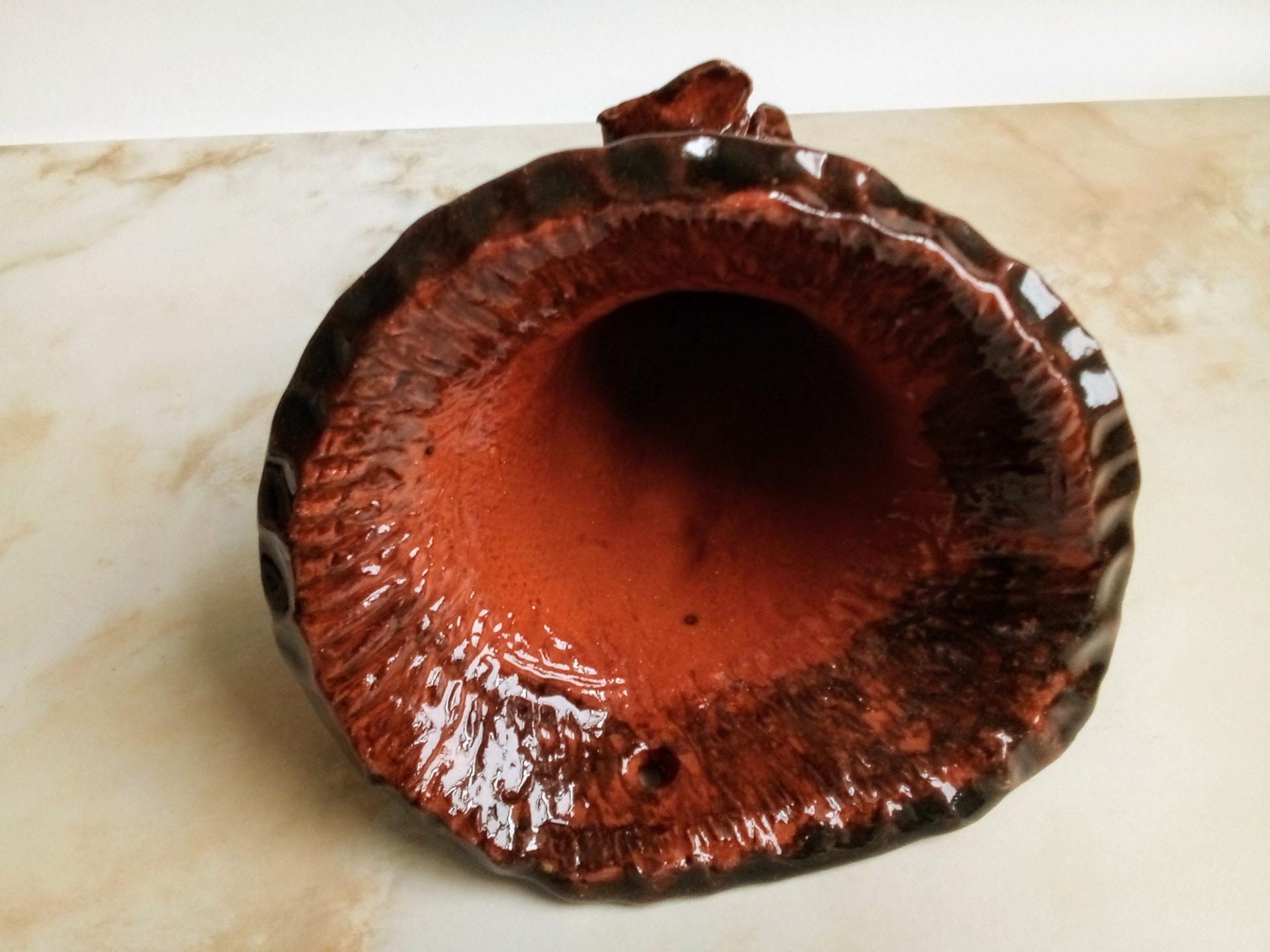 Redware Wall Pocket Sprigged with Roses and Leaves