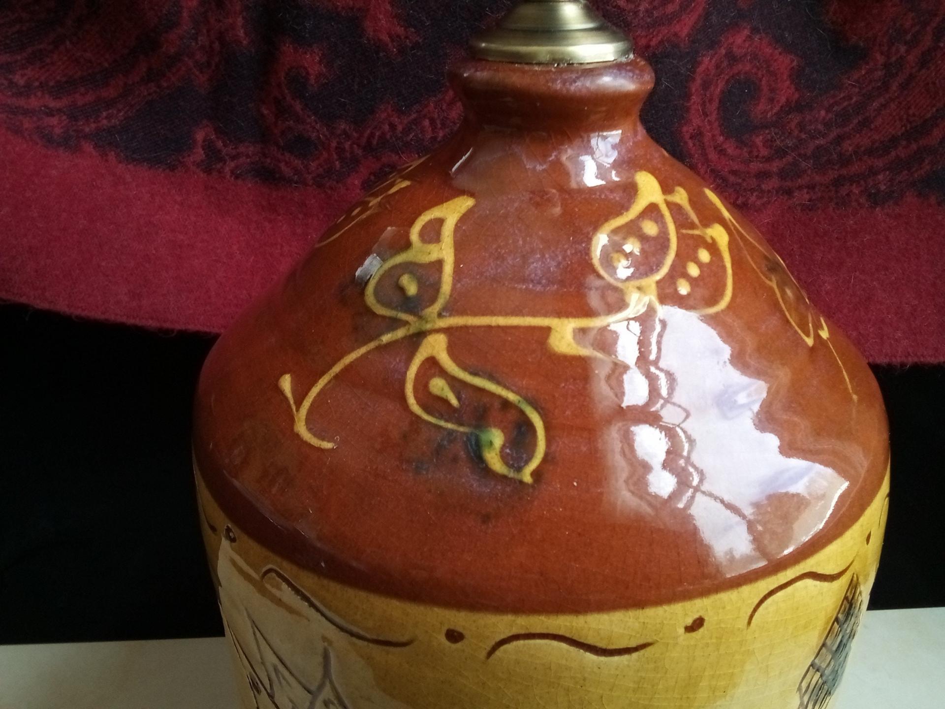 Redware Lamp with Tulip Decorations