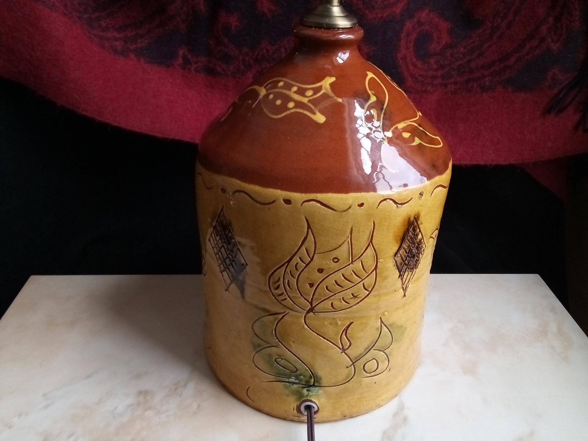 Redware Lamp with Tulip Decorations