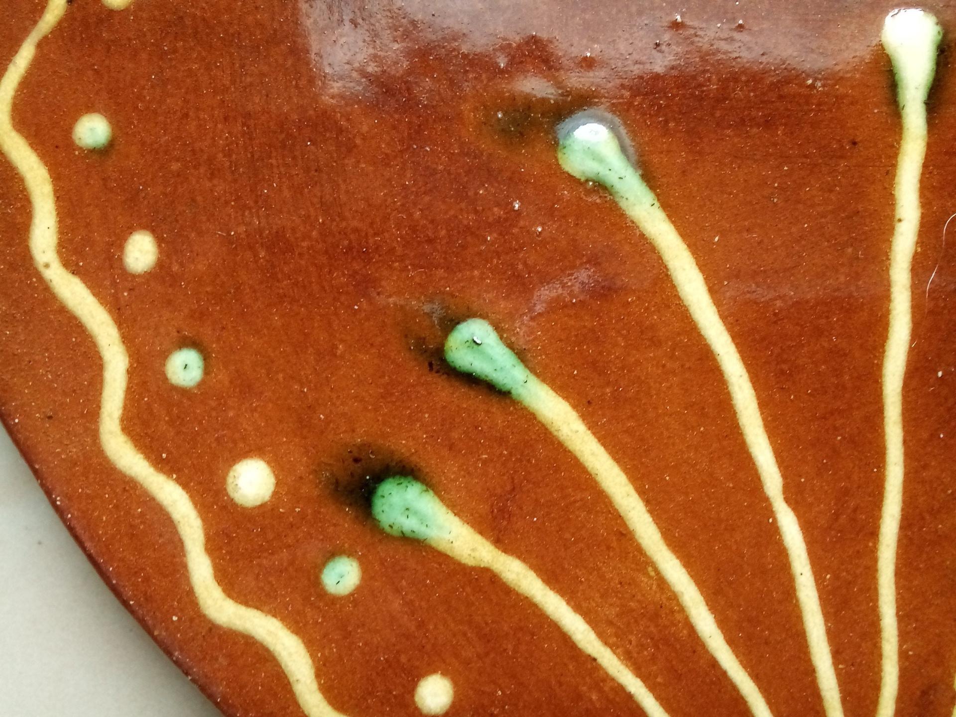 Redware Heart Shaped Tile, Slip Decorated, Vintage Charm