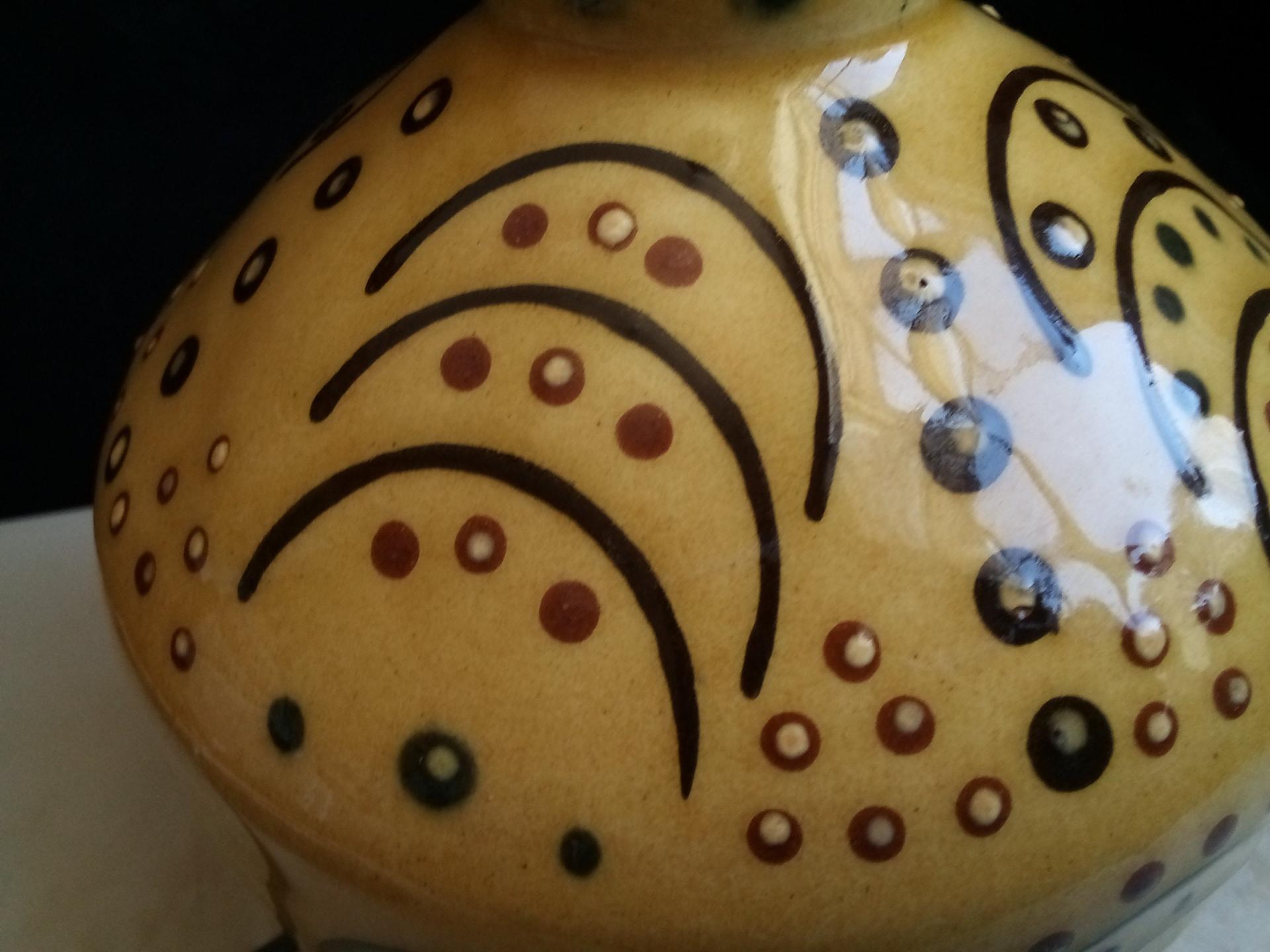 Redware Table Lamp with Slip Stamped Motif