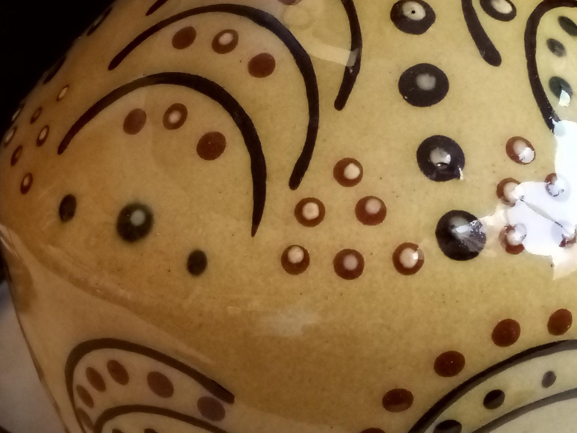 Redware Table Lamp with Slip Stamped Motif