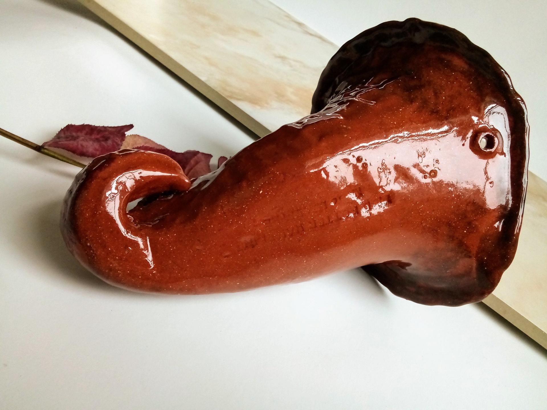 Redware Wall Pocket Sprigged with Roses and Leaves