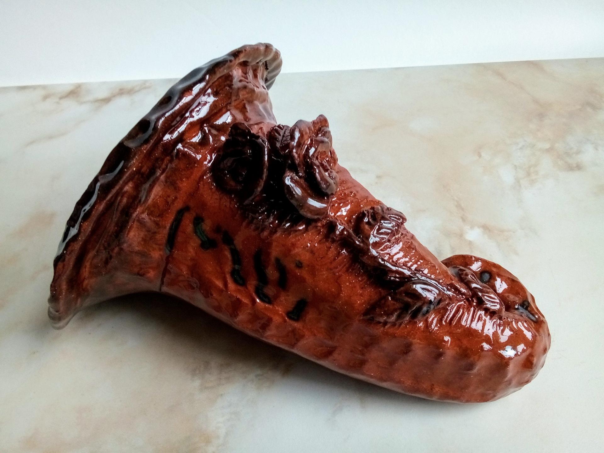 Redware Wall Pocket Sprigged with Roses and Leaves