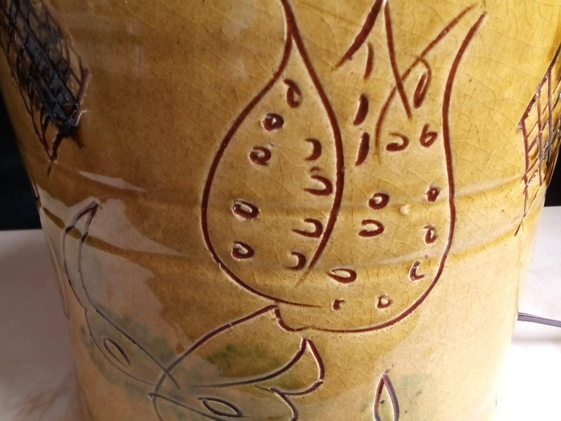 Redware Lamp with Tulip Decorations