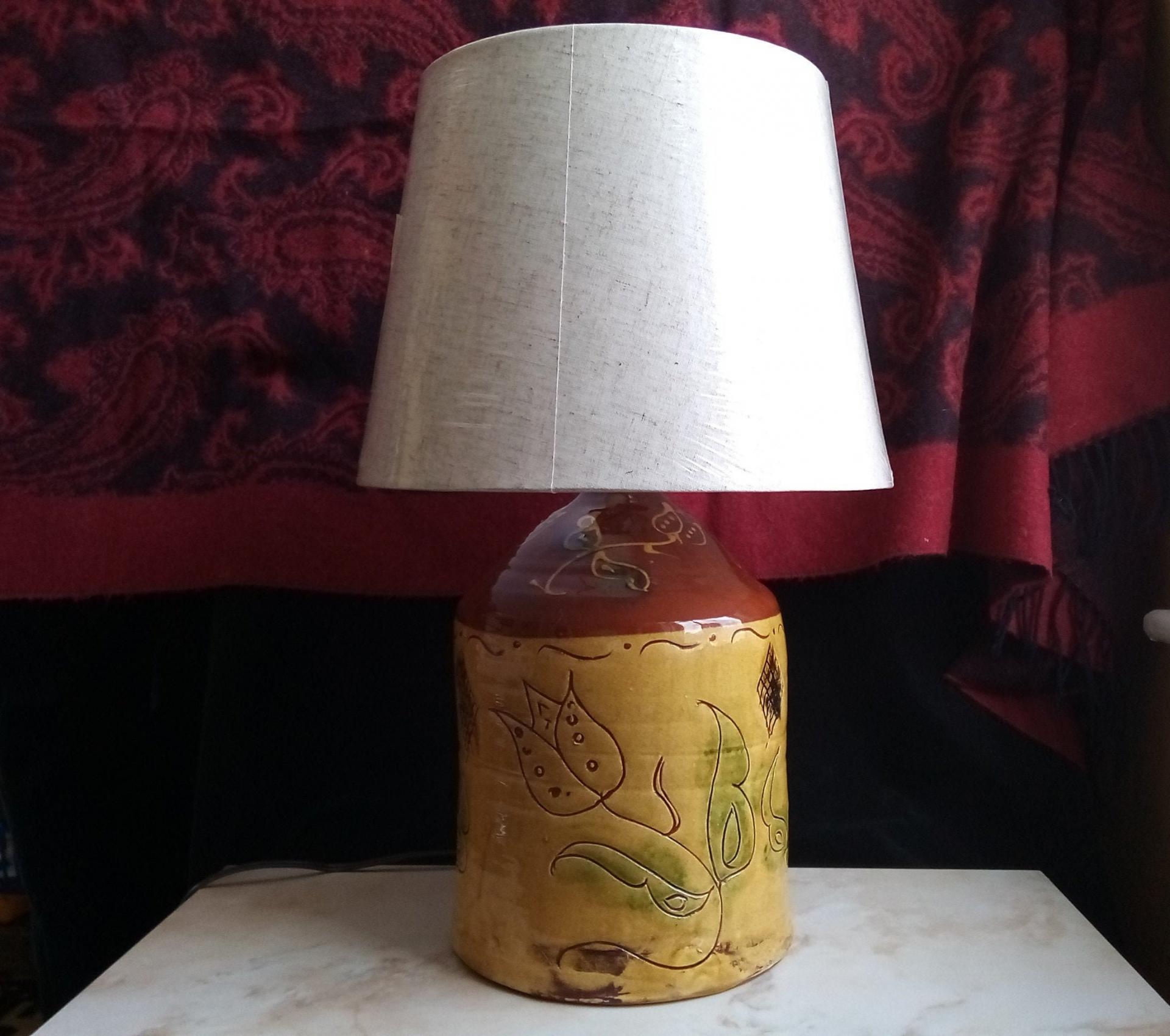 Hamelin Redware Lamp with Tulip Decorations