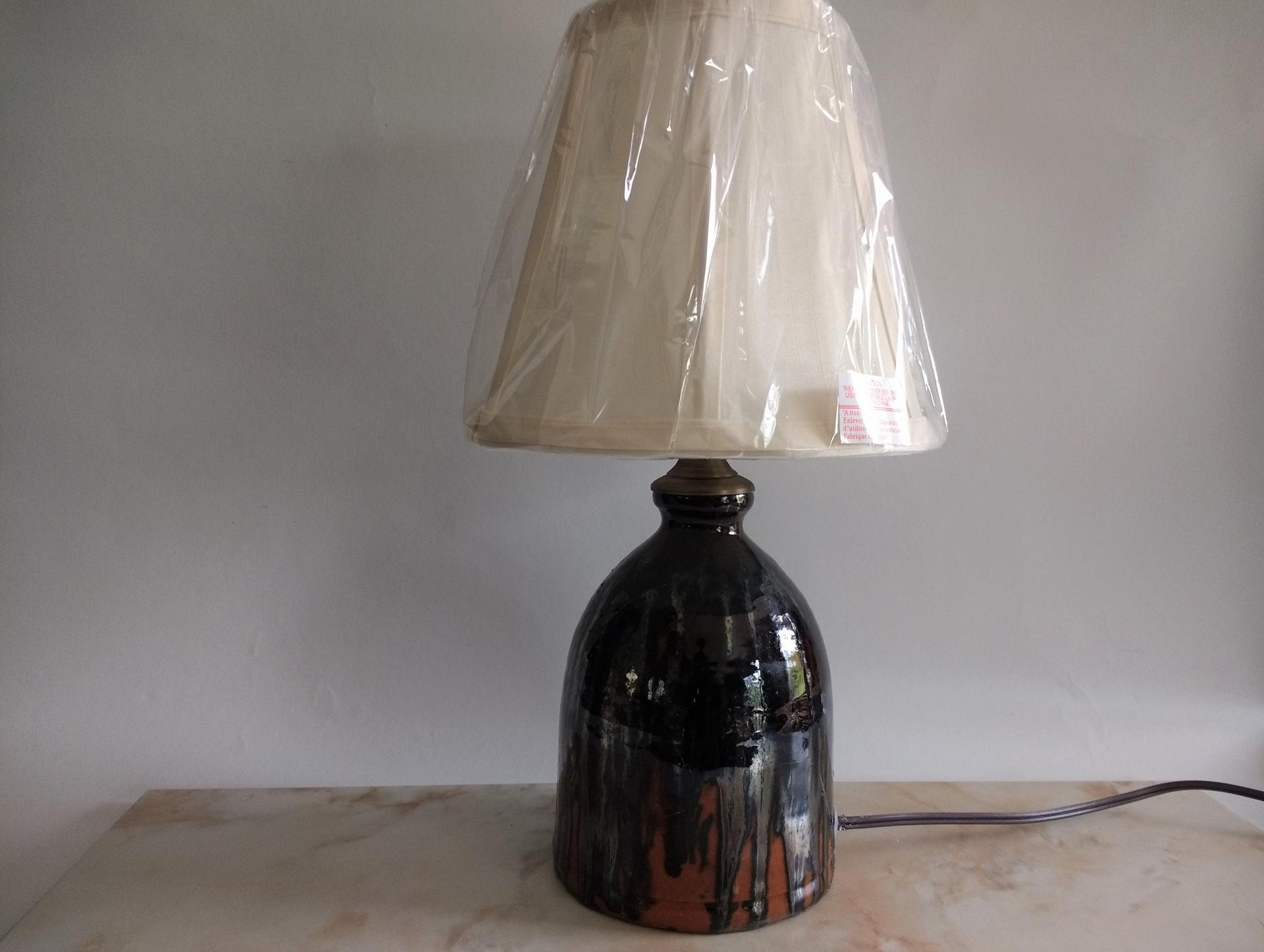 Redware Table Lamp with Lampshade (Optional) and Gray Accents