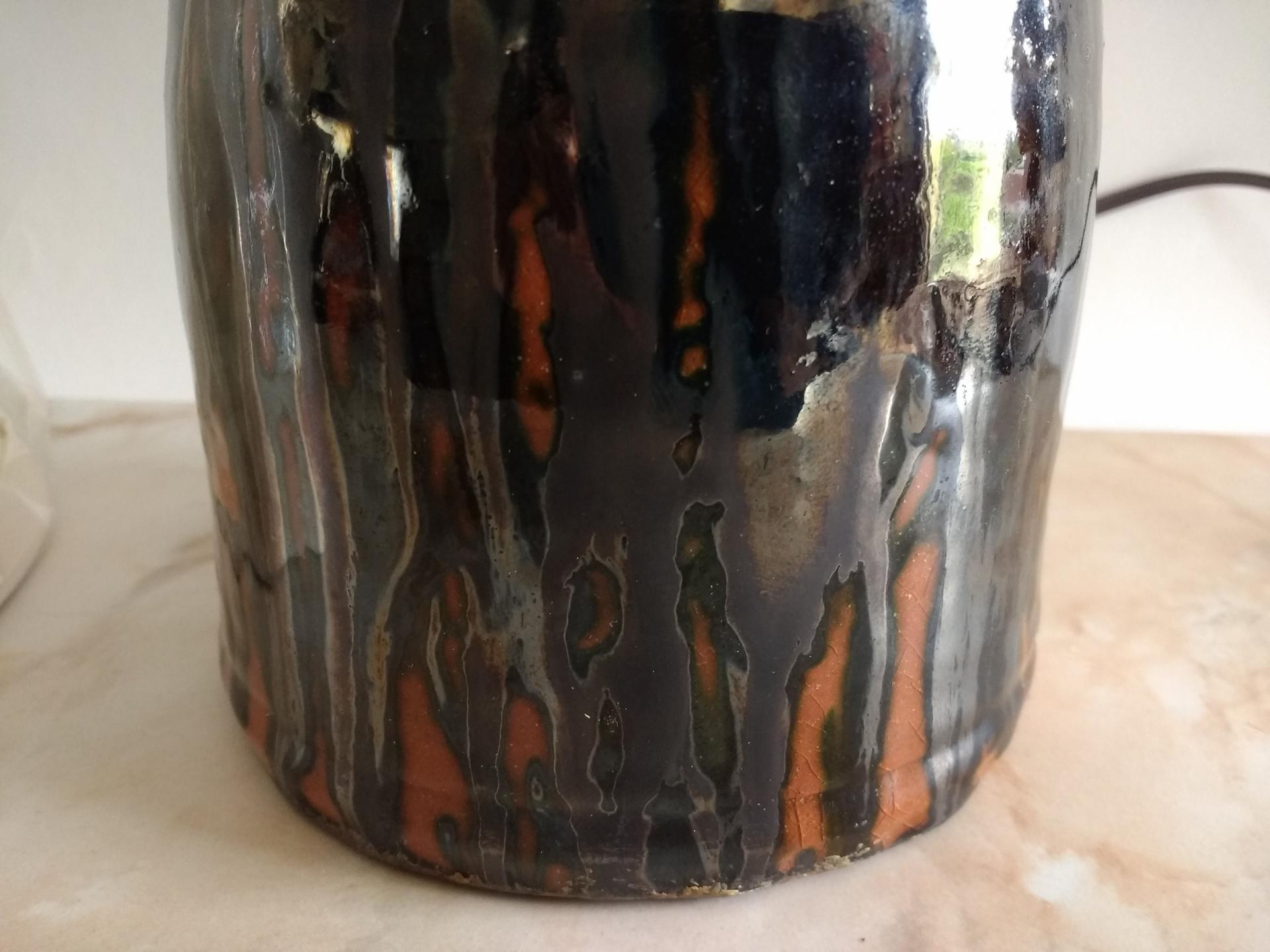 Redware Table Lamp with Lampshade (Optional) and Gray Accents