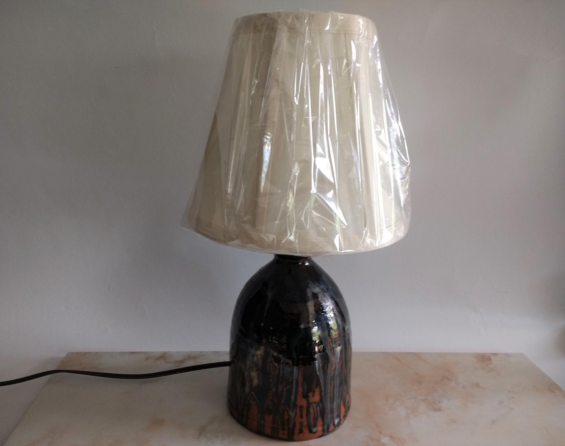 Redware Table Lamp with Gray Accents