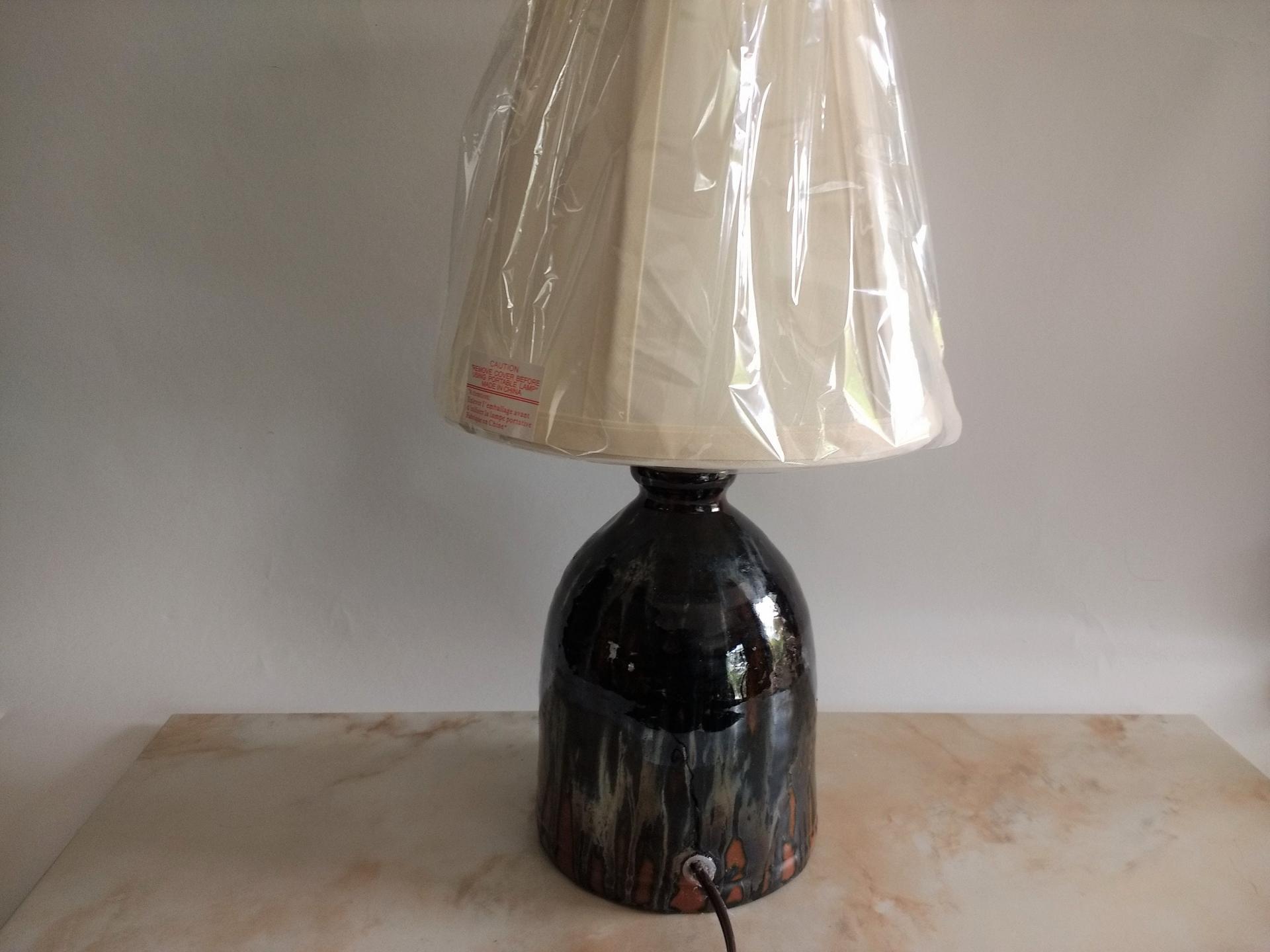Redware Table Lamp with Lampshade (Optional) and Gray Accents