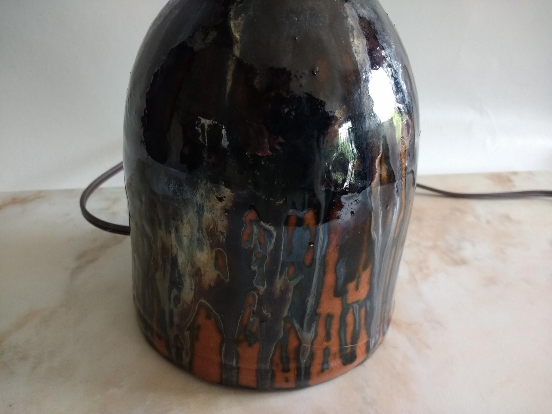 Redware Table Lamp with Lampshade (Optional) and Gray Accents