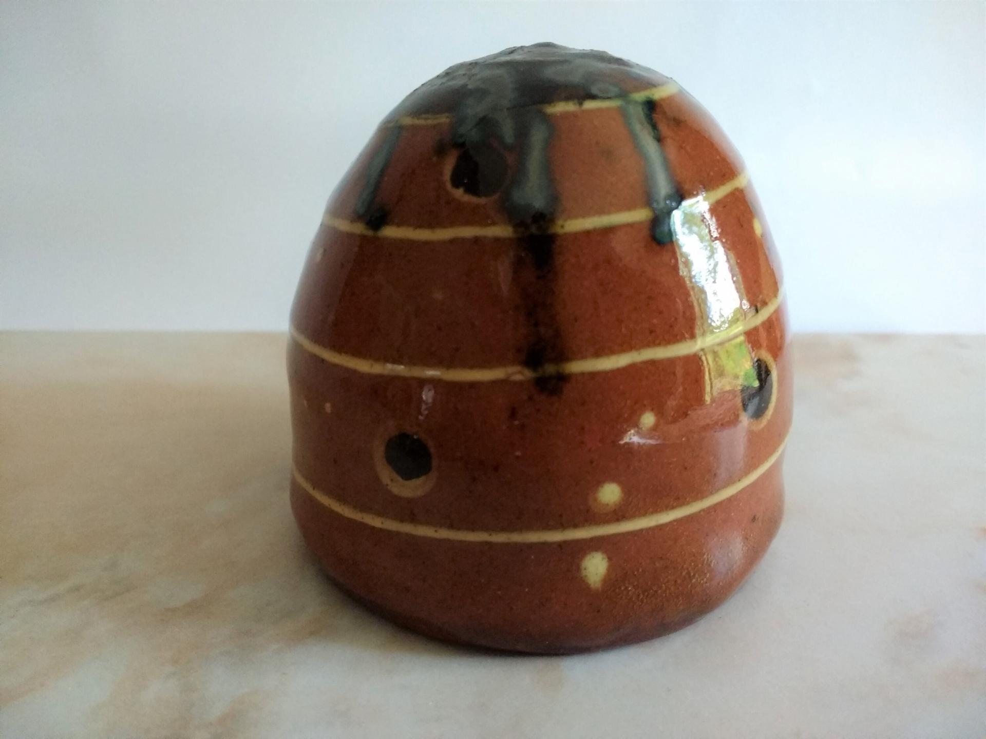 Redware Mini Bee Skep with Gray Accents (a)