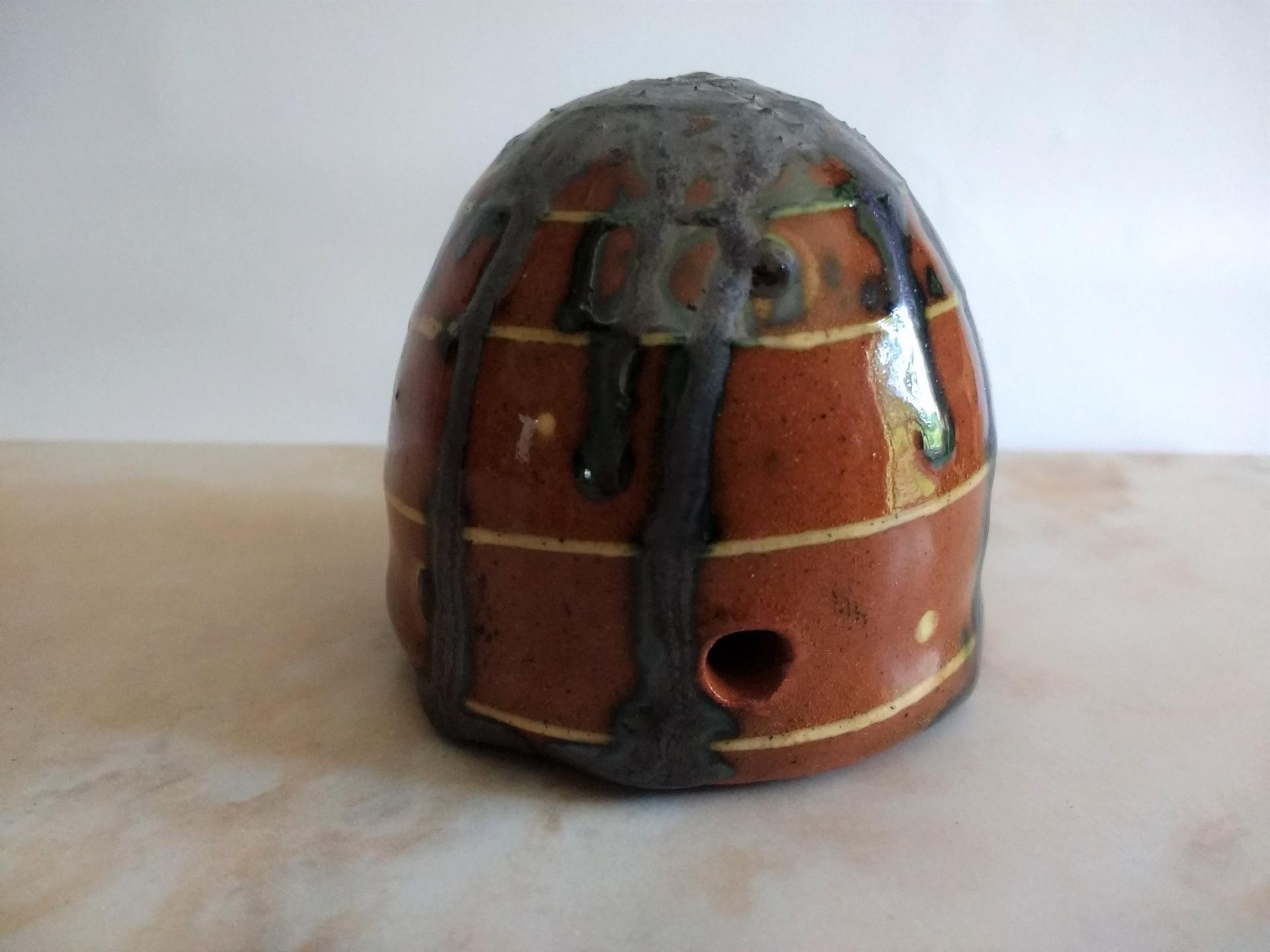 Redware Mini Bee Skep with Gray Accents (a)
