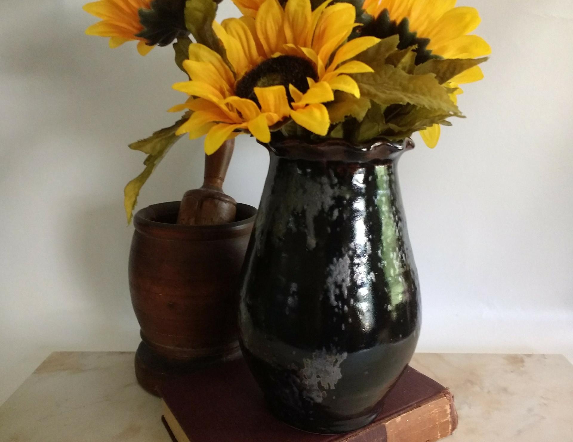 Unique Handcrafted Redware Vase with Gray Drips: Wheel-thrown by Rick of Pied Potter Hamelin