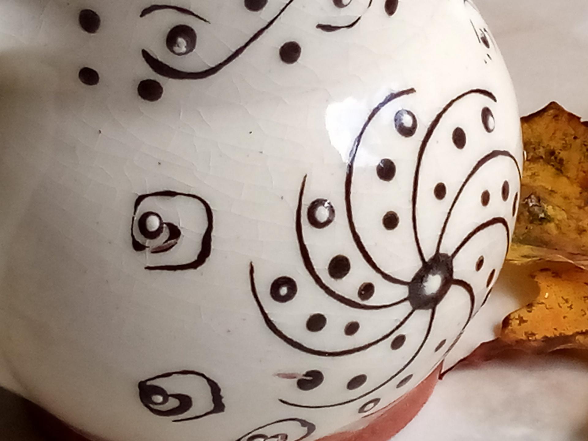 Redware Mug for Ice or Tea Stamped with a Black Slip Pattern