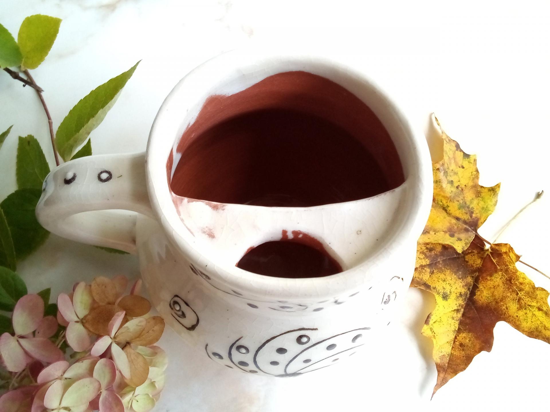 Redware Mug for Ice or Tea Stamped with a Black Slip Pattern