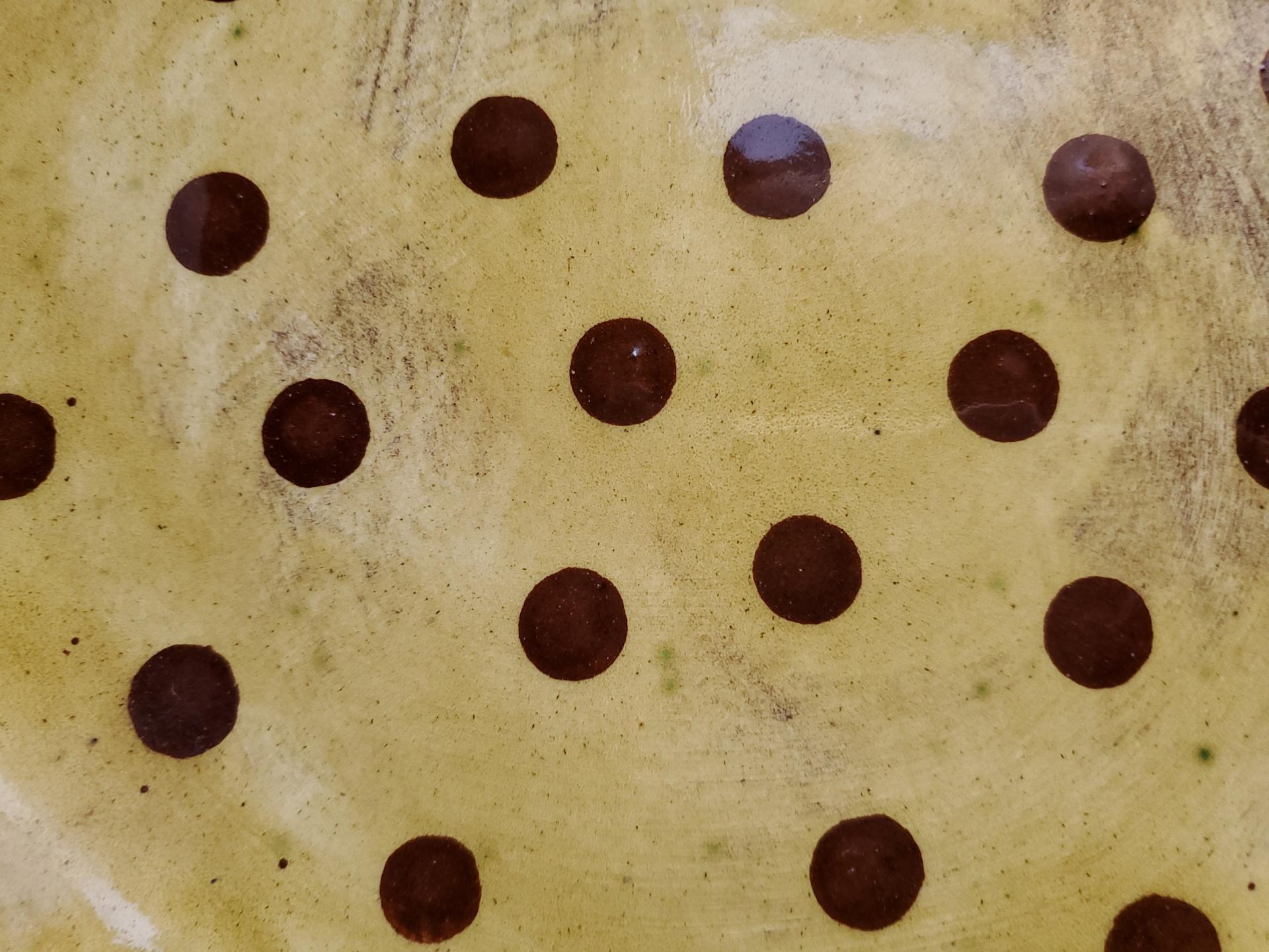Redware 11 in Plate Slip Decorated with Brown Dots Decoration